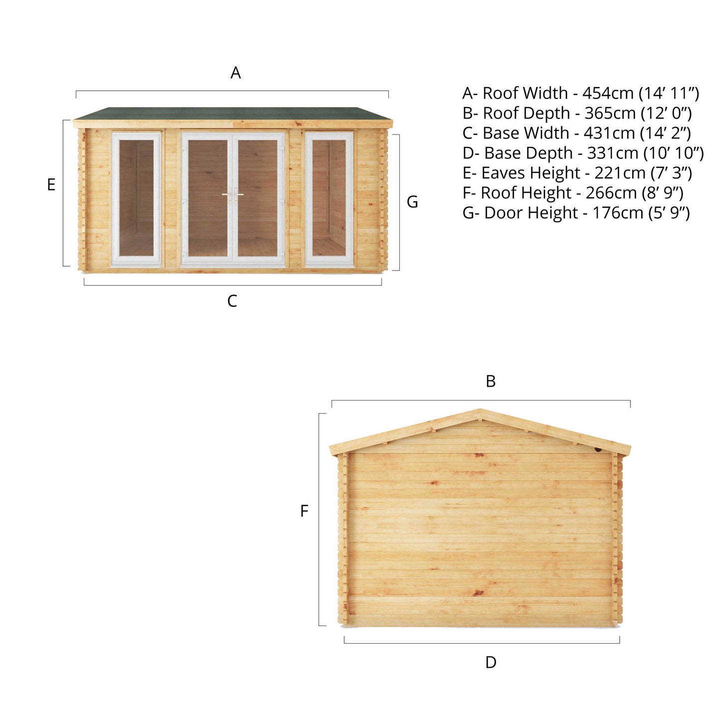 The 4.5m x 3.5m Dove Log Cabin with White UPVC