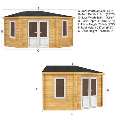 The 4m x 4m Goldcrest Corner Log Cabin with White UPVC
