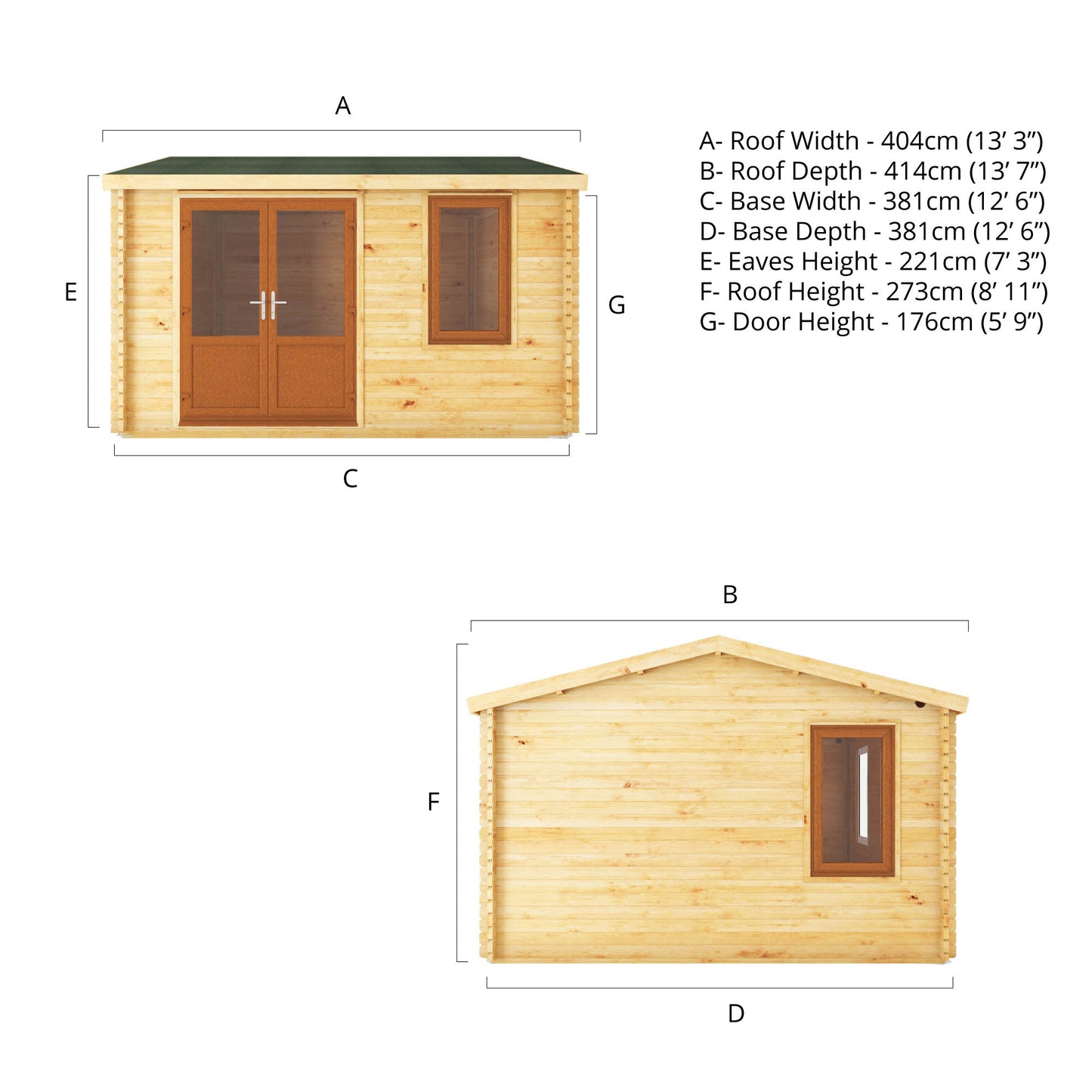 The 4m x 4m Robin Log Cabin with Oak UPVC