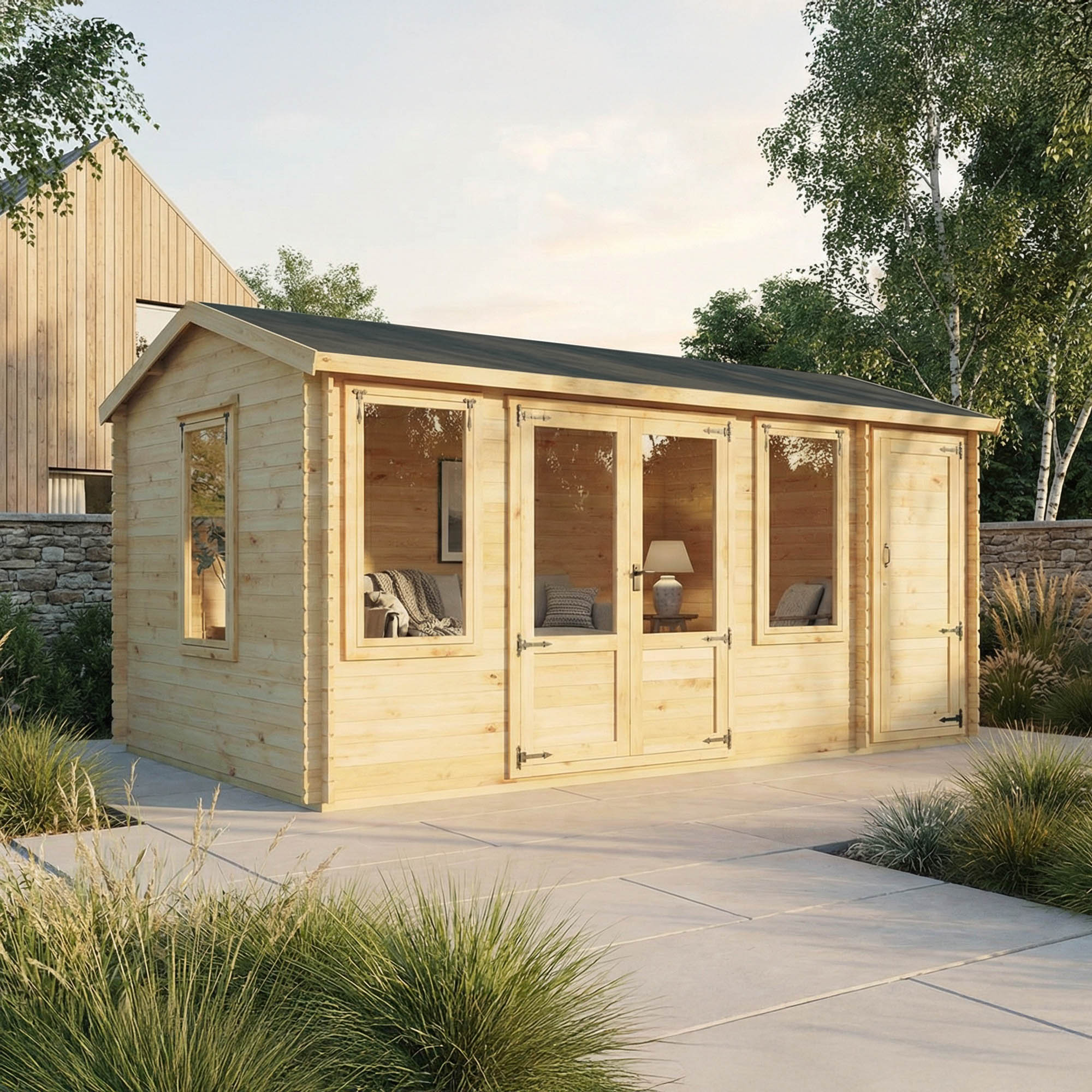 Value 19mm Reverse Apex Log Cabin with Side Shed