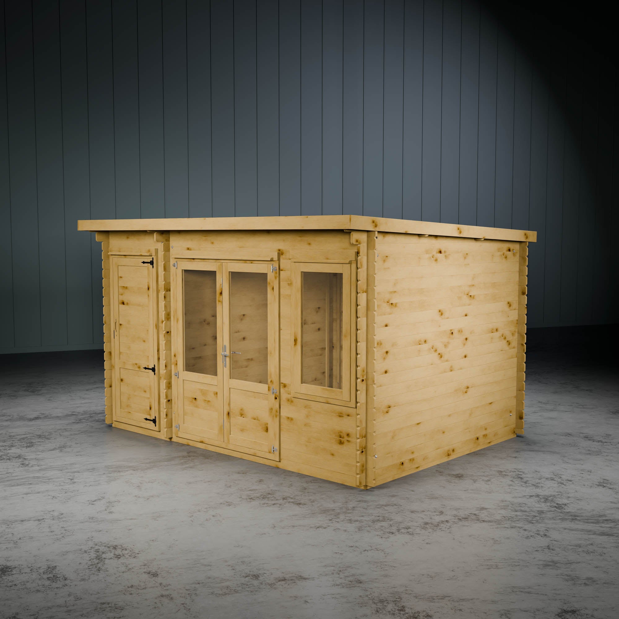 4.1m x 3m Cuckoo Log Cabin With Side Shed - 28mm