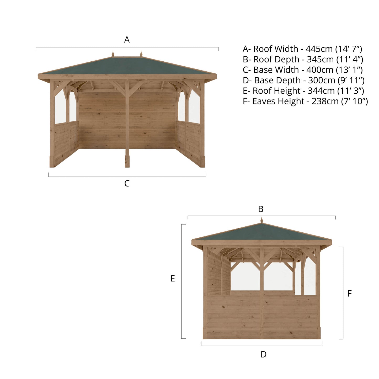 4m x 3m Pressure Treated Gazebo With Panels