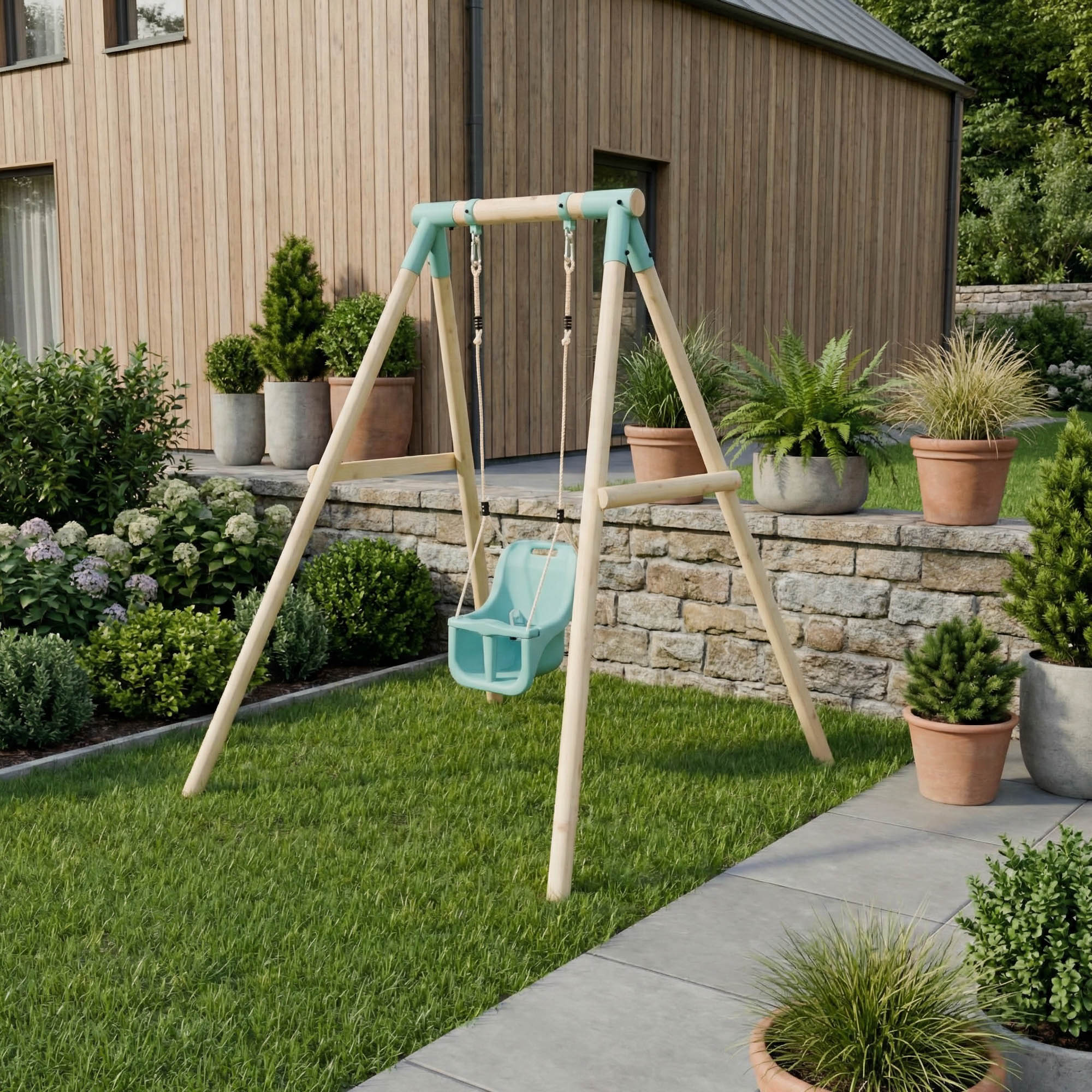 Single Wooden Baby Swing - Evergreen II