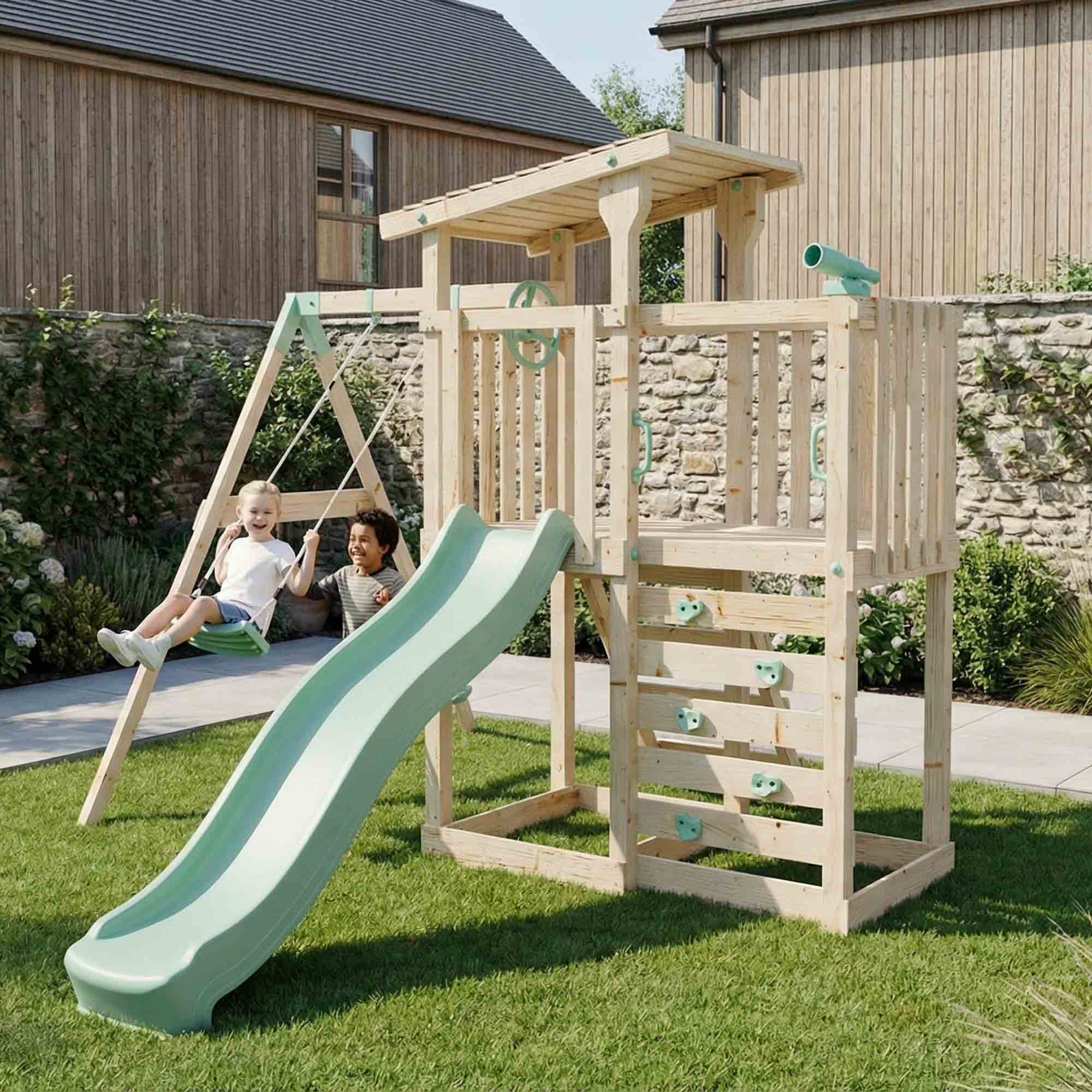 Extended Climbing Frame With Single Swing - Hawthorne Haven I