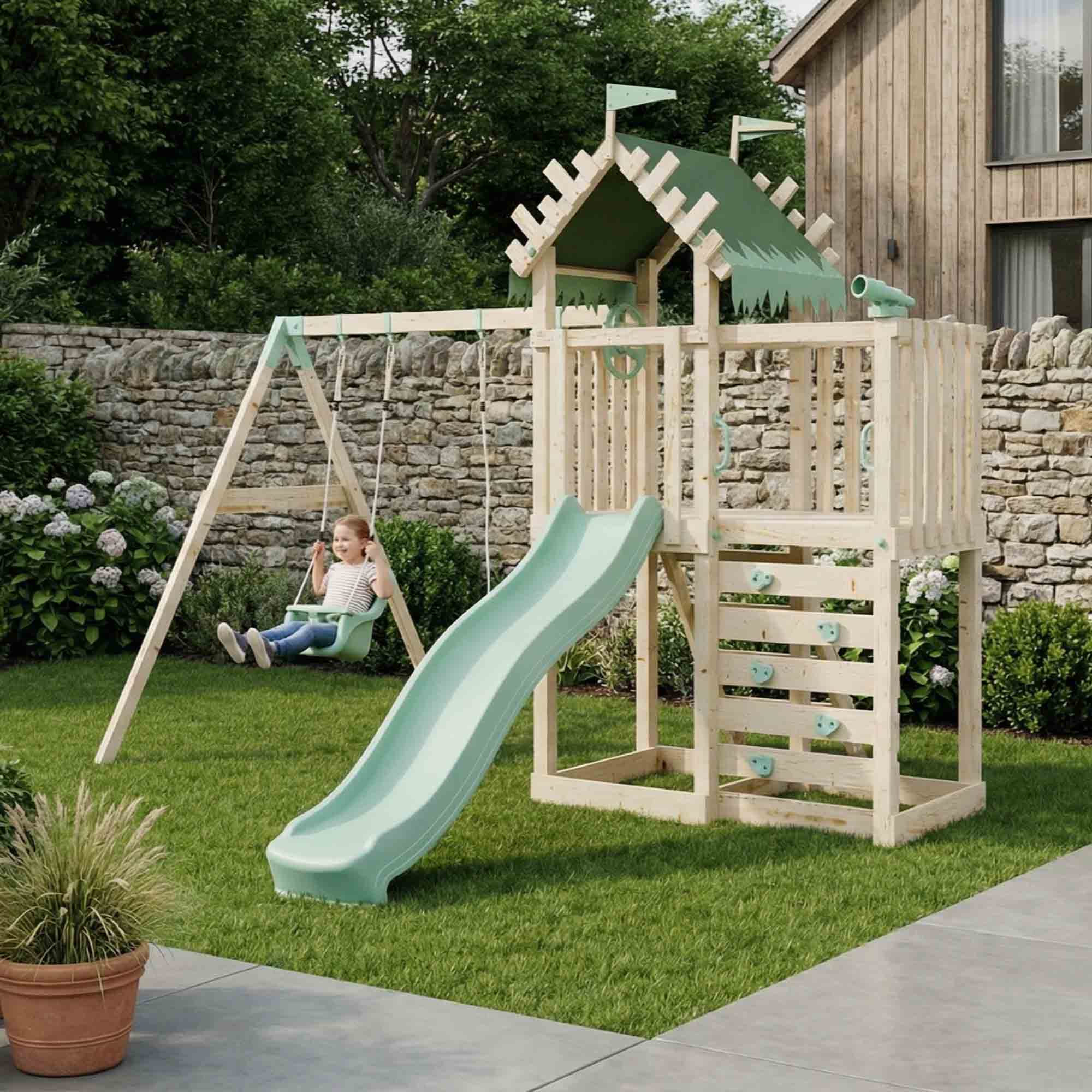 Extended Climbing Frame With Double Swing - Whispering Woods IV