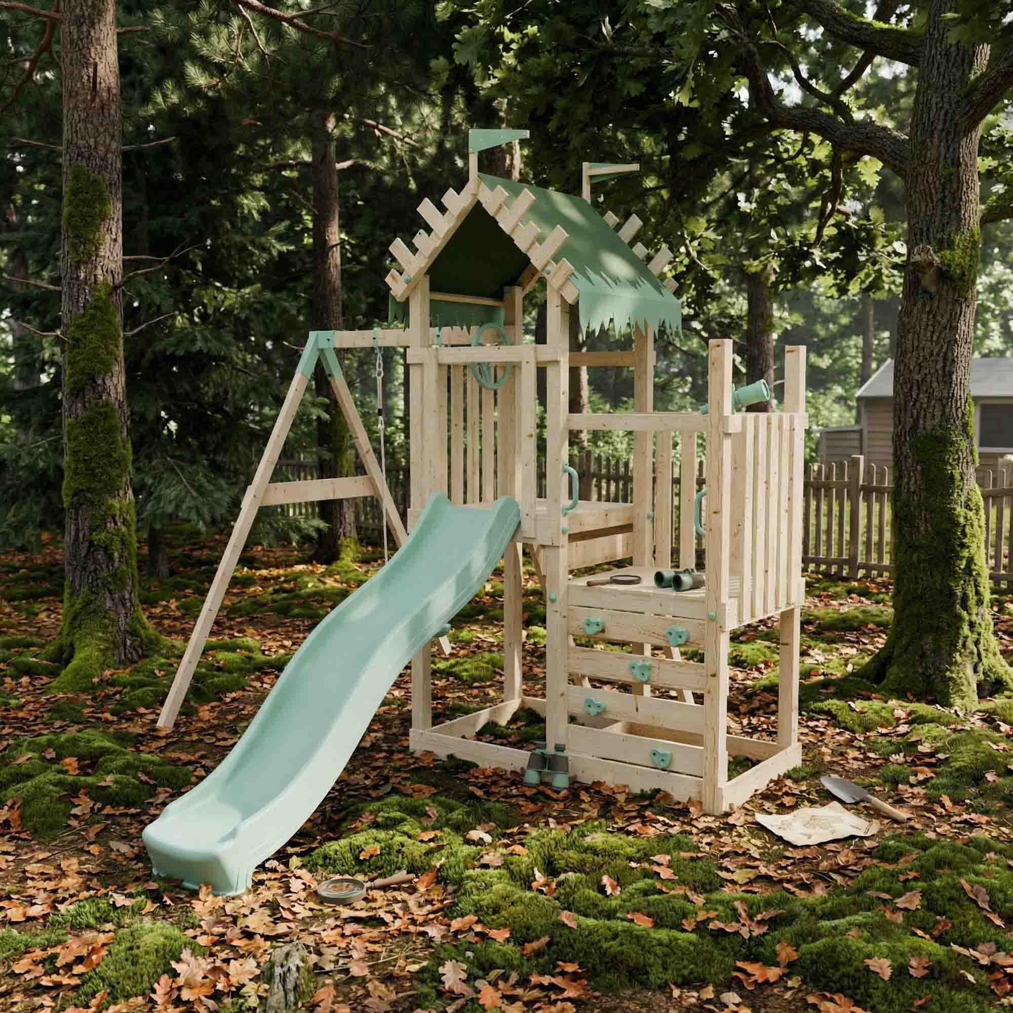 Climbing Frame & Step Up With Single Swing - Redwood Rise I