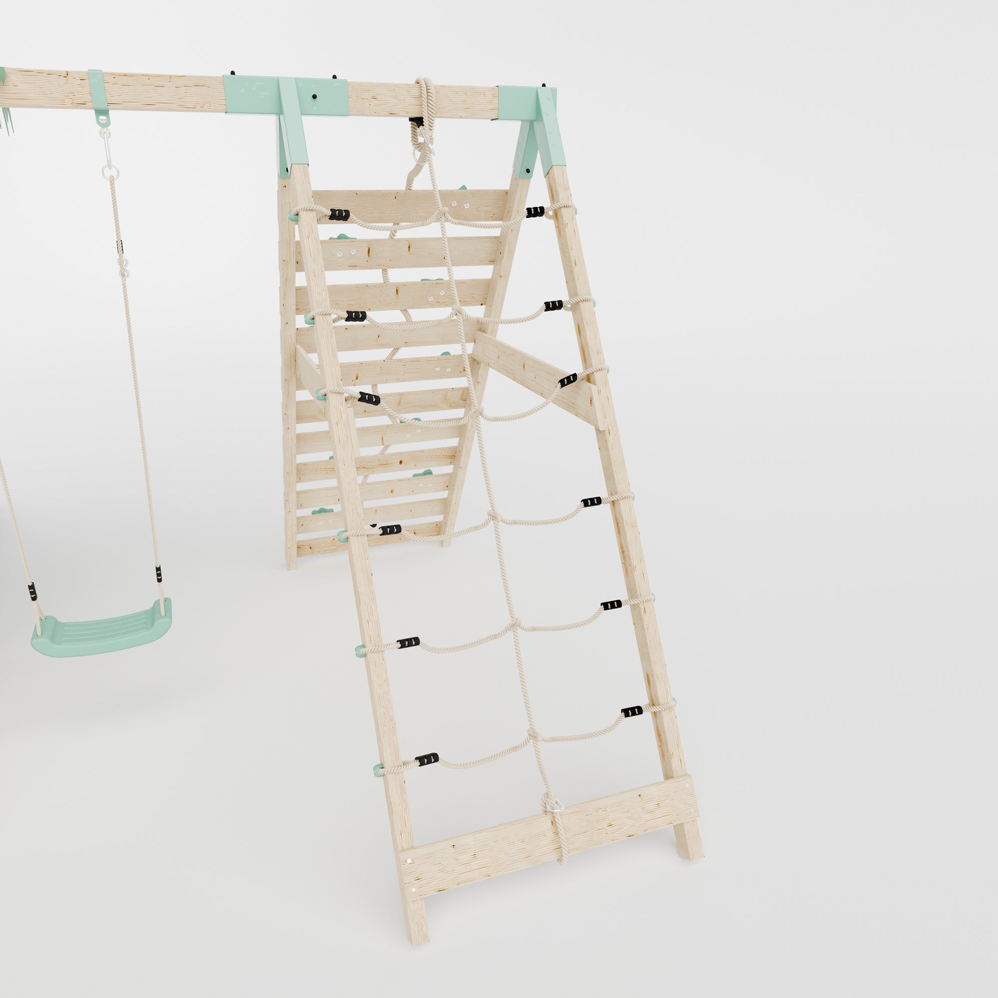 Extended Climbing Frame With Step Up, Single Swing & Climbing Wall - Maplewood V