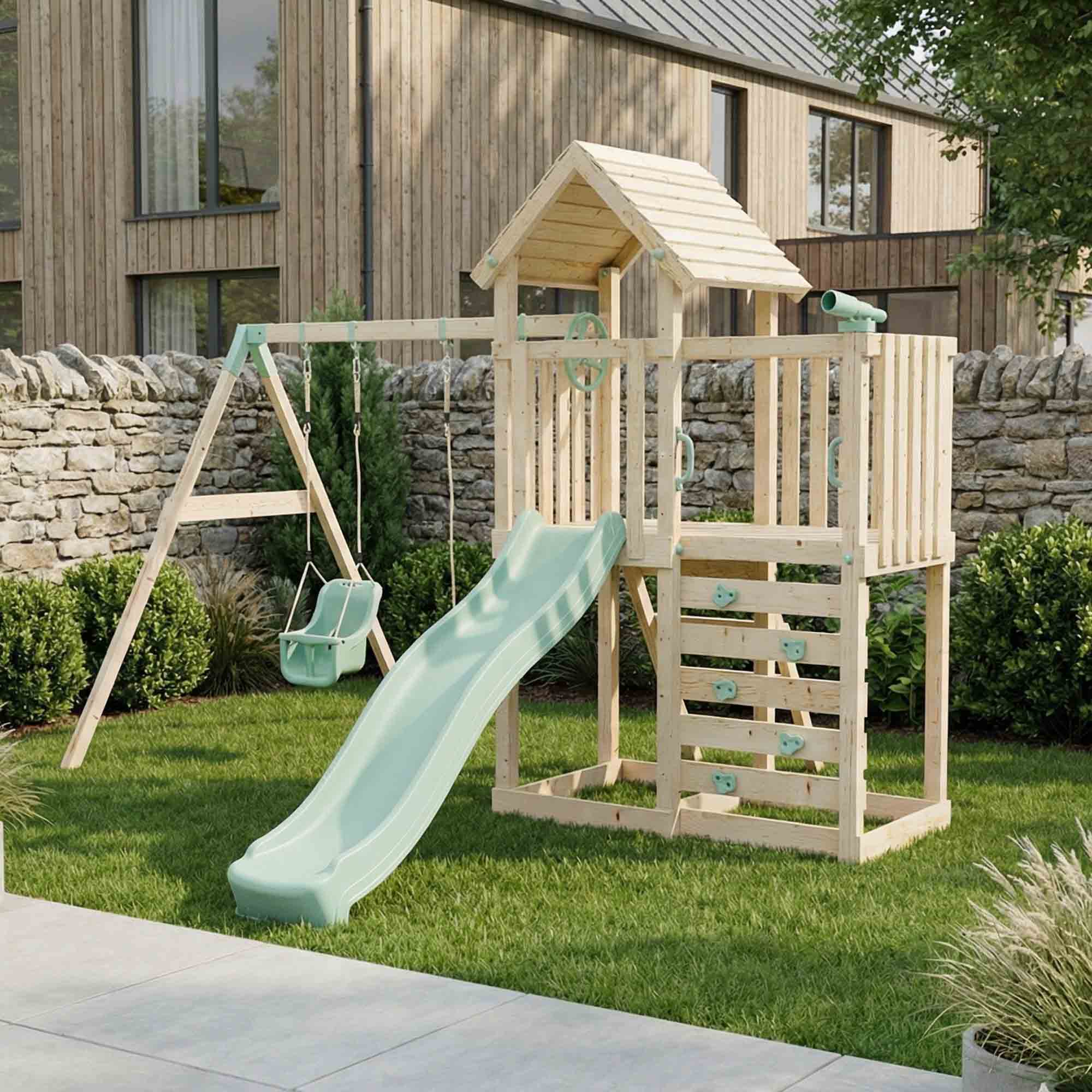Climbing Frame With Extension & Double Swing - Thristlethorne Trail IV