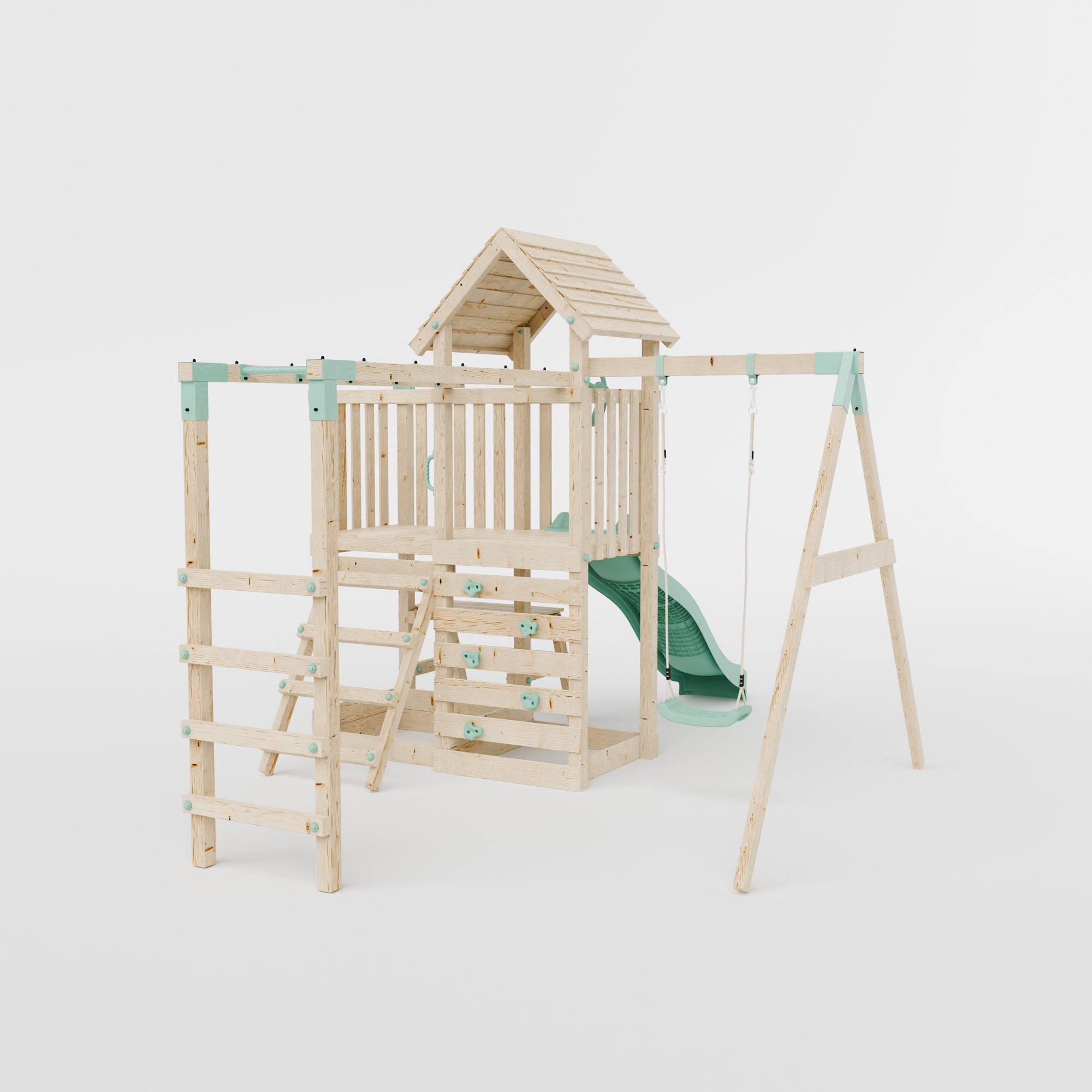 Climbing Frame With Extension, Single Swing, Picnic Table & Monkey Bars - Misty Timberlands I