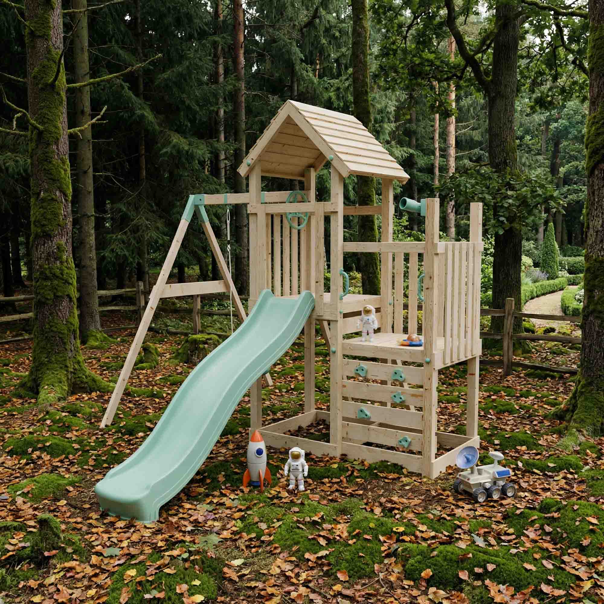 Climbing Frame With Step Up & Single Swing - Shadowfern Glade I