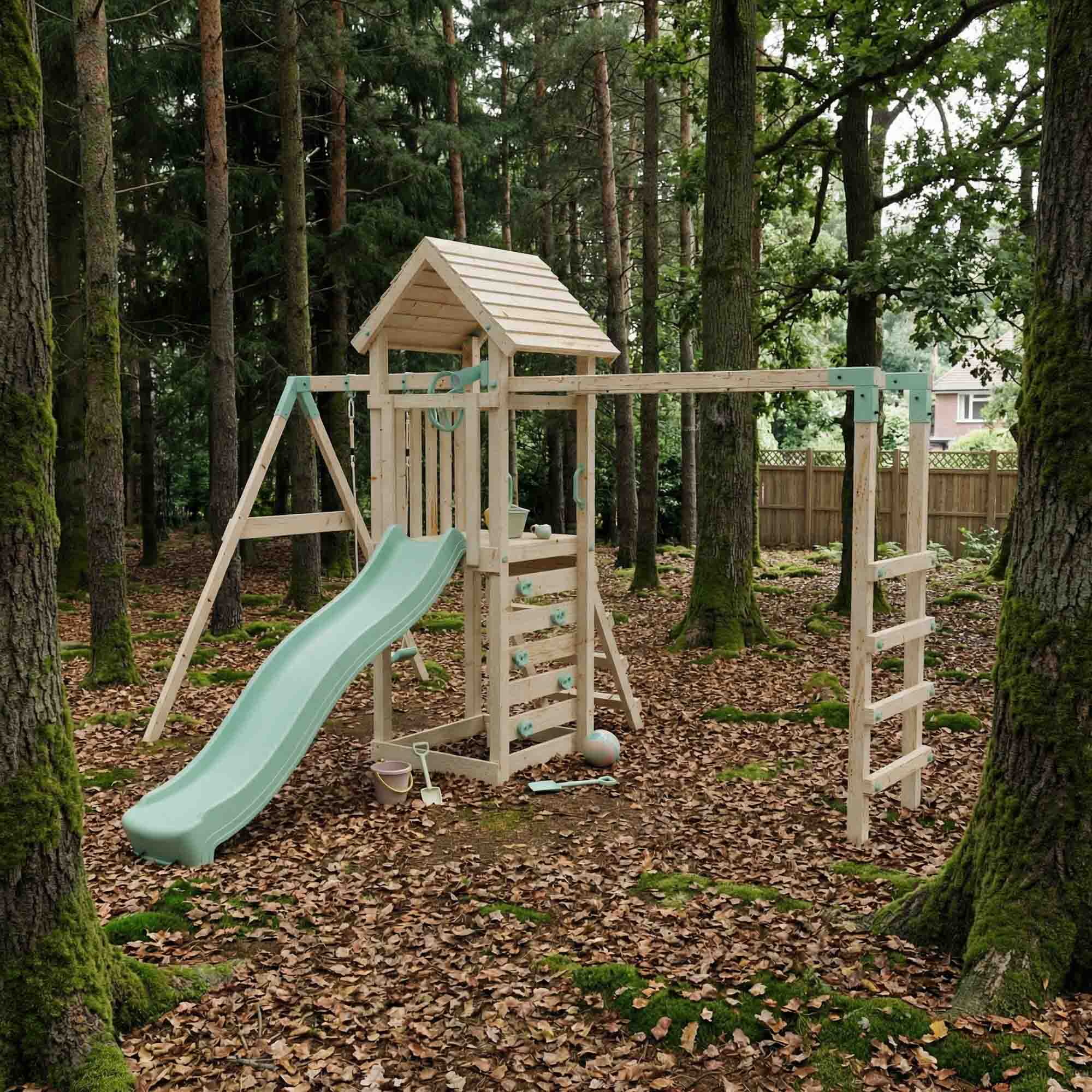 Climbing Frame With Single Swing & Monkey Bars - Bearpaw Timber I