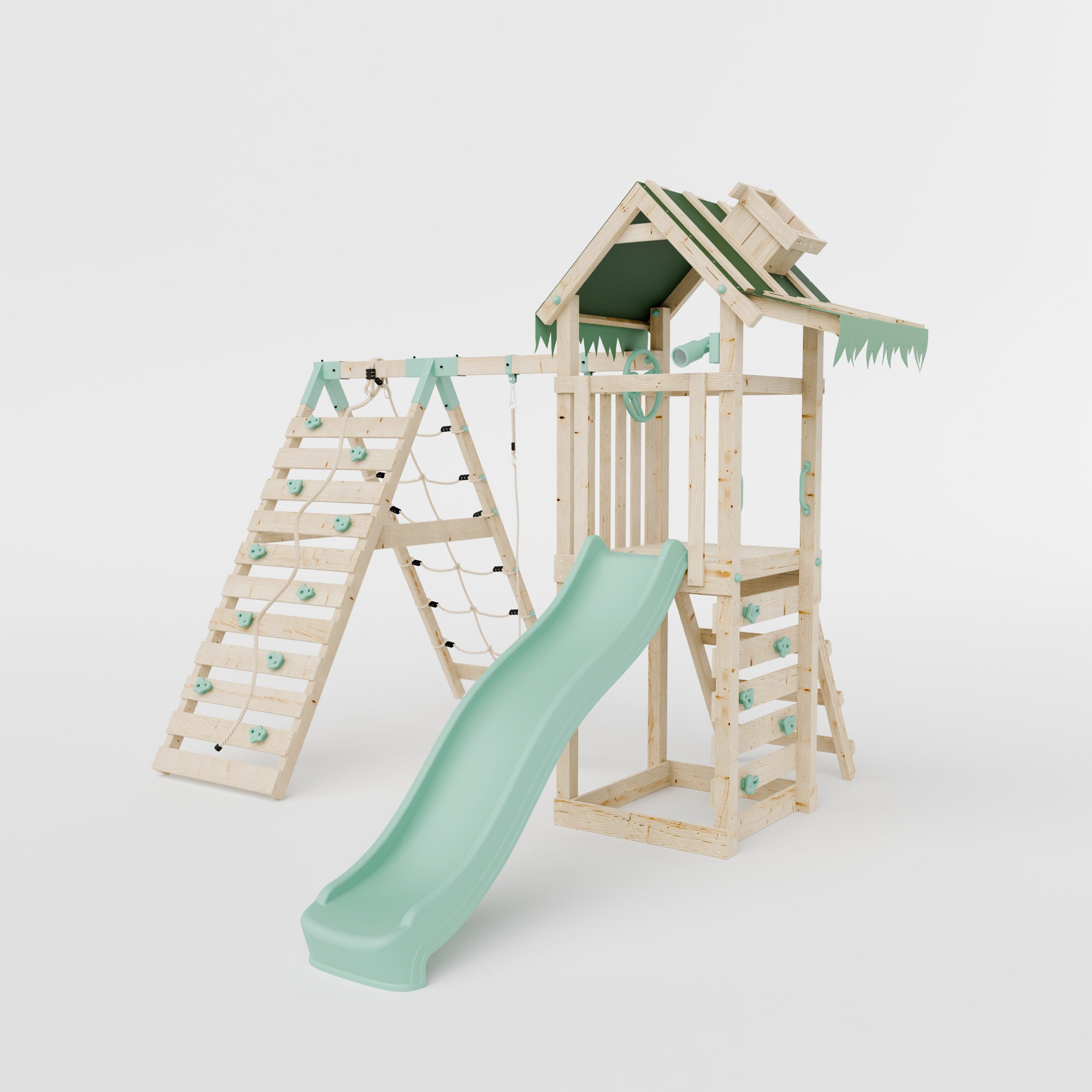 Climbing Frame With Single Swing & Climbing Wall - Eldertree Forest V