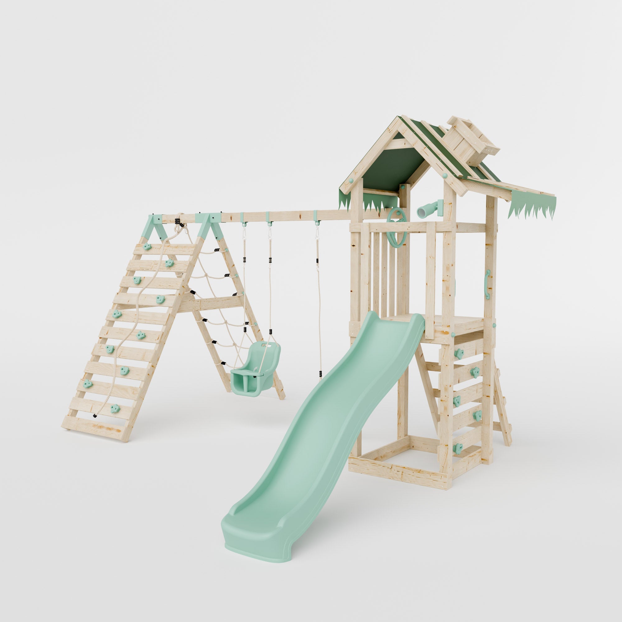 Climbing Frame With Double Swing & Climbing Wall - Eldertree Forest VIII