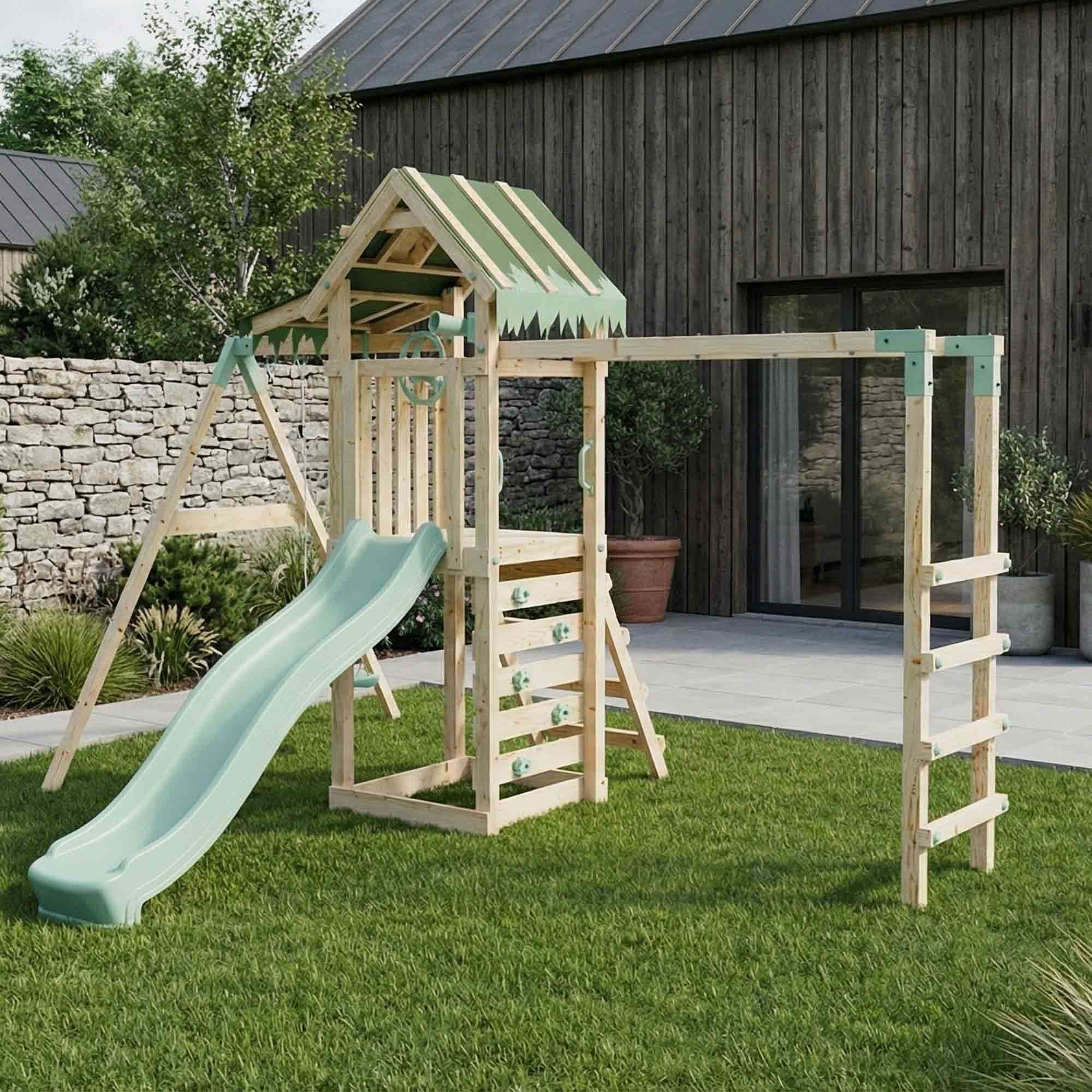 Climbing Frame With Single Swing & Monkey Bars - Faebrook Glade I