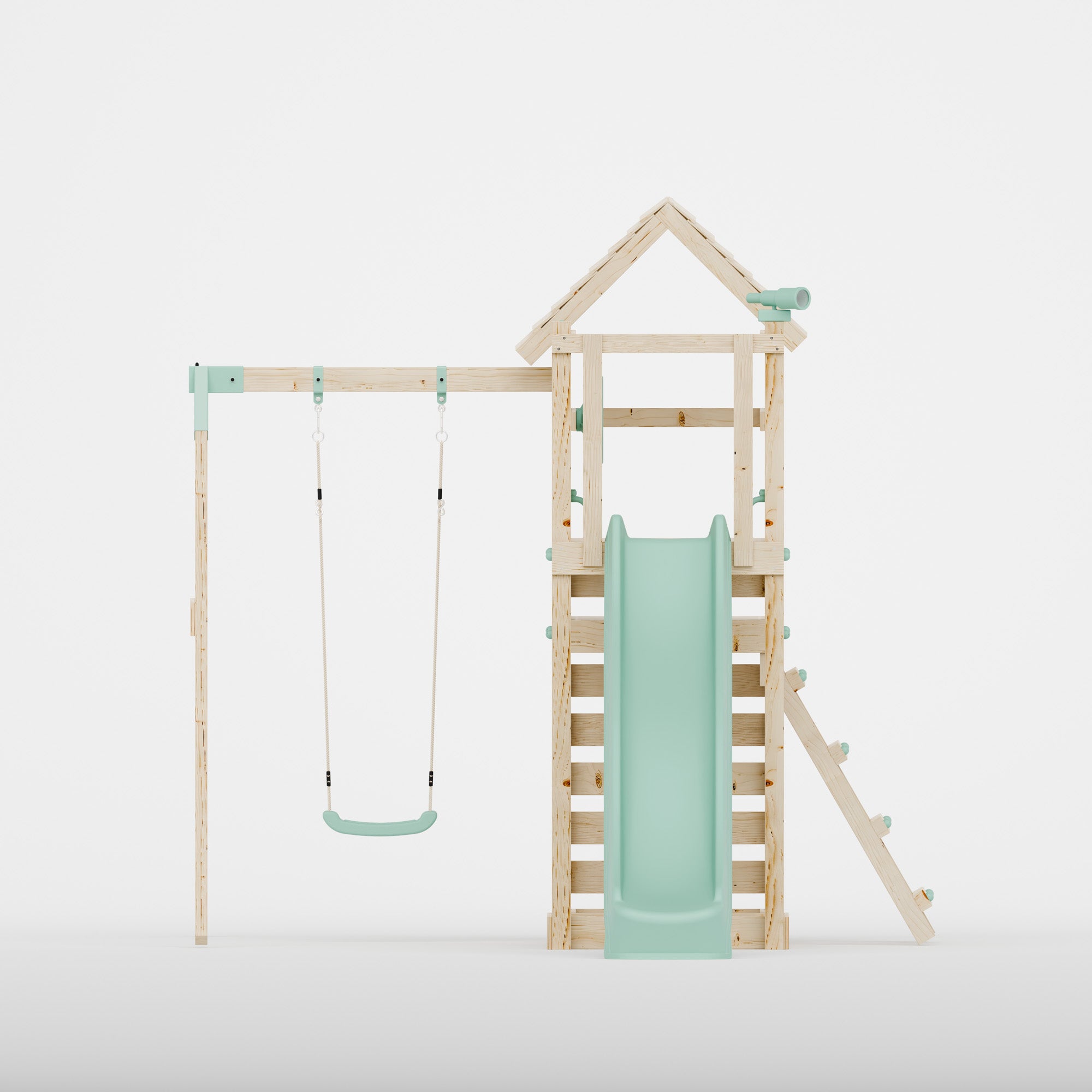 Climbing Frame with Single Swing Extended Height Platform & 2.65m Slide - Bramblewick Forest Watchtower I