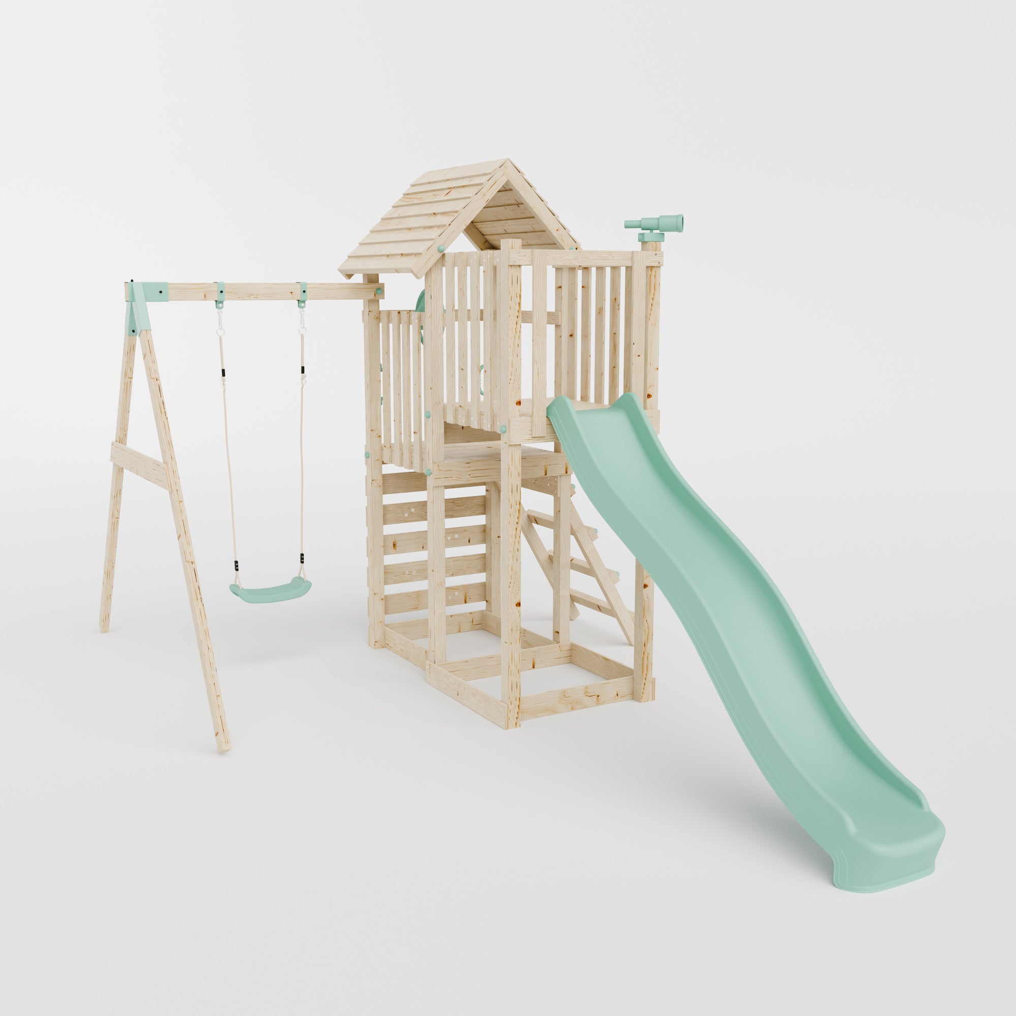 Climbing Frame with Single Swing Extended Height Platform & 2.65m Slide - Bramblewick Forest Watchtower I