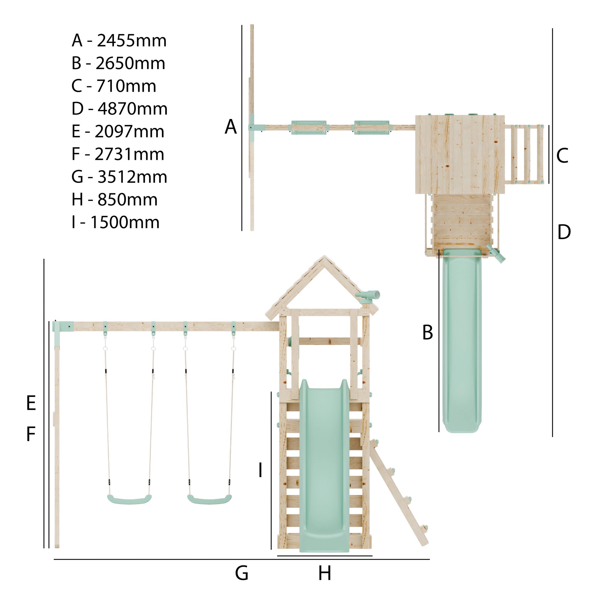 Climbing Frame with Double Swing Extended Height Platform & 2.65m Slide - Bramblewick Forest Watchtower II