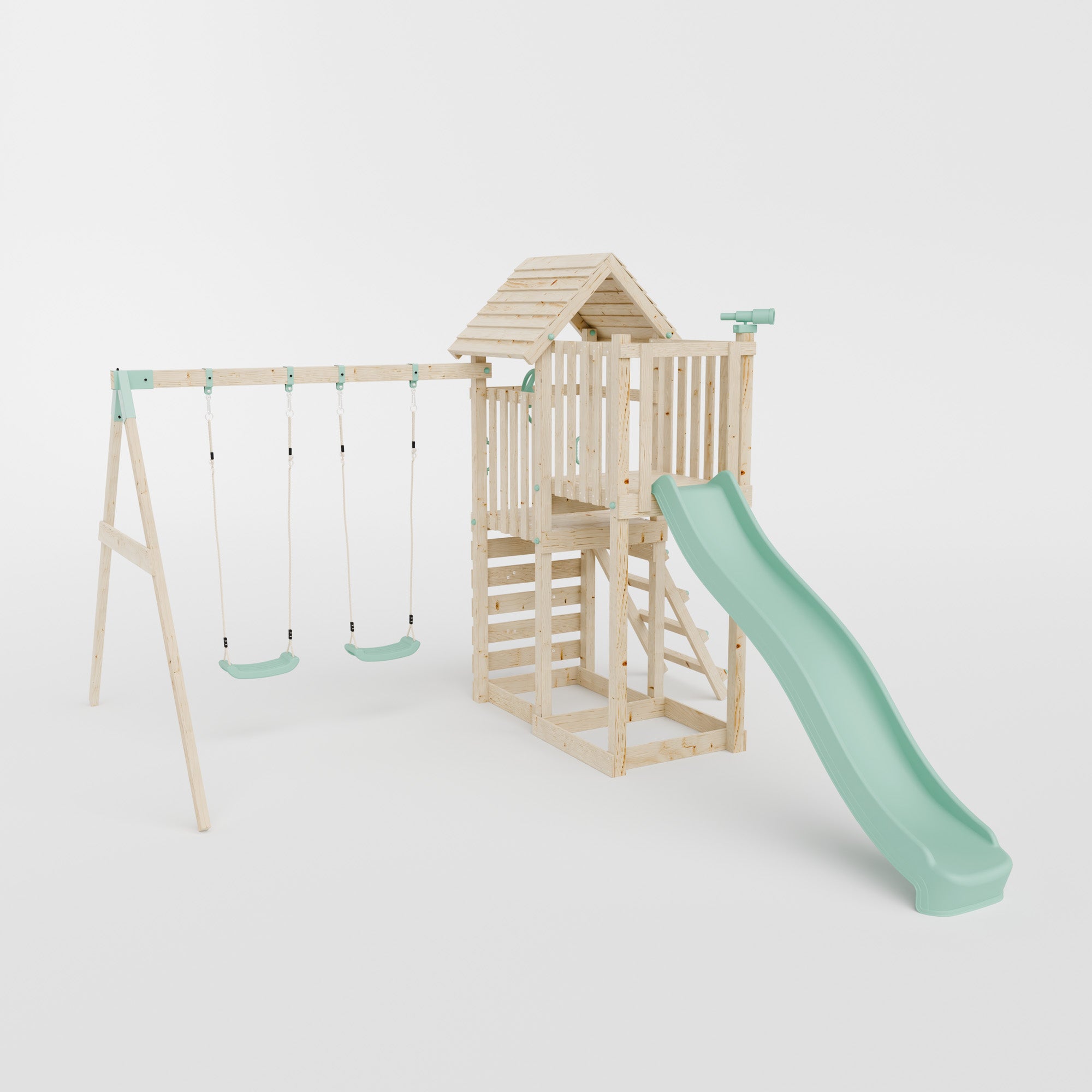 Climbing Frame with Double Swing Extended Height Platform & 2.65m Slide - Bramblewick Forest Watchtower II
