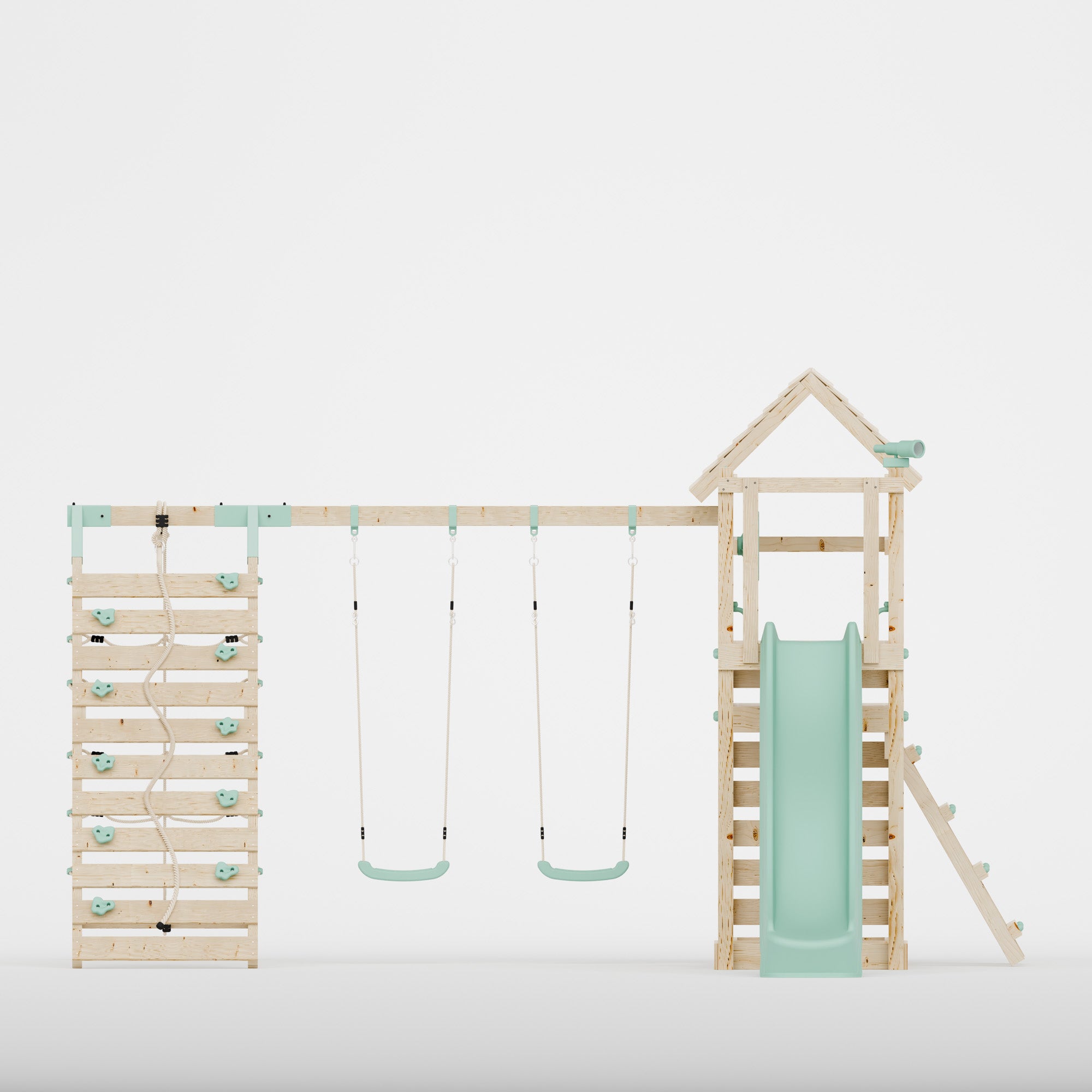 Climbing Frame with Double Swing Extended Height Platform & 2.65m Slide & Climbing Wall - Bramblewick Forest Watchtower III