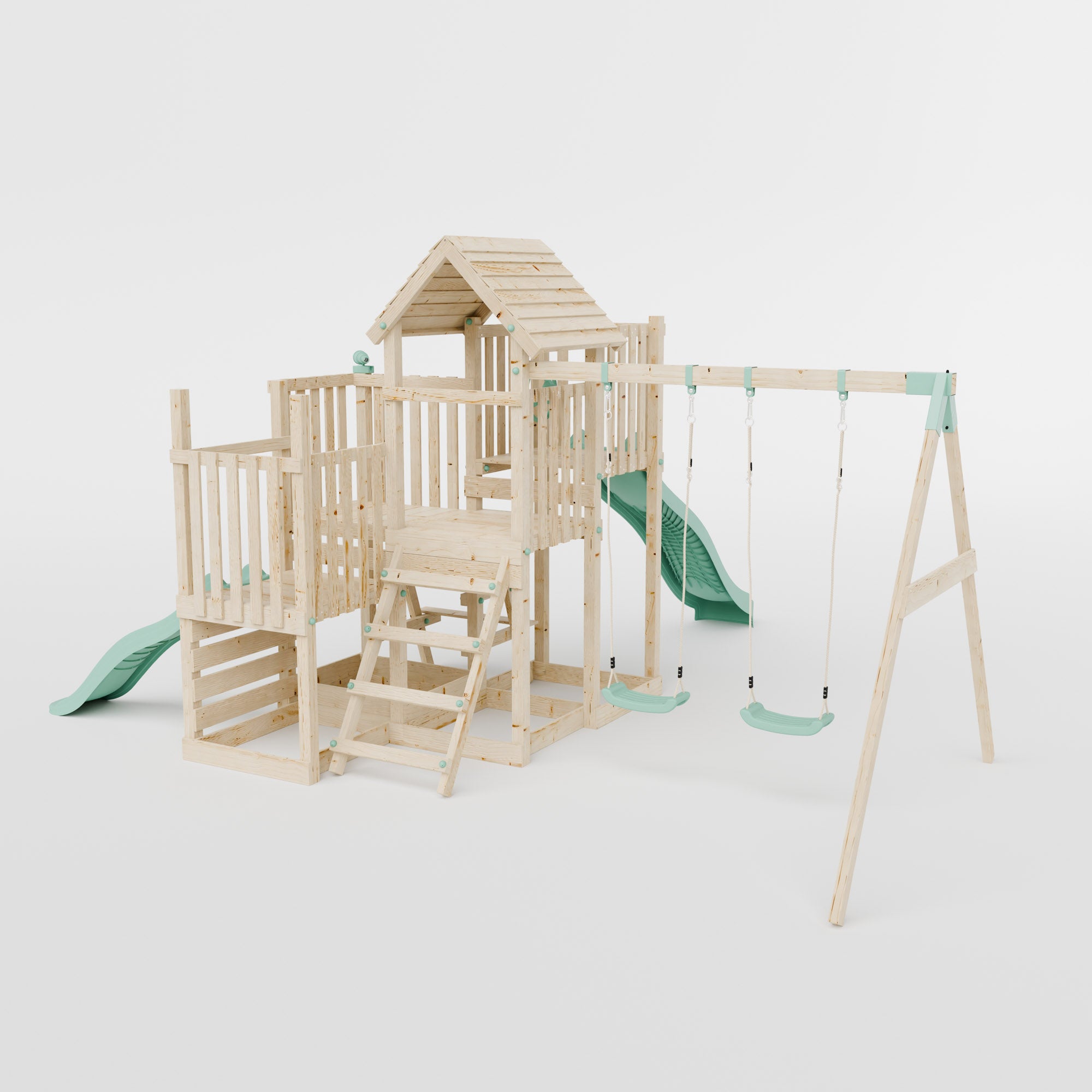 Climbing Frame with Double Swing Triple Platform & Double Slides & Picnic Tower - Bramblewick Forest Watchtower VII