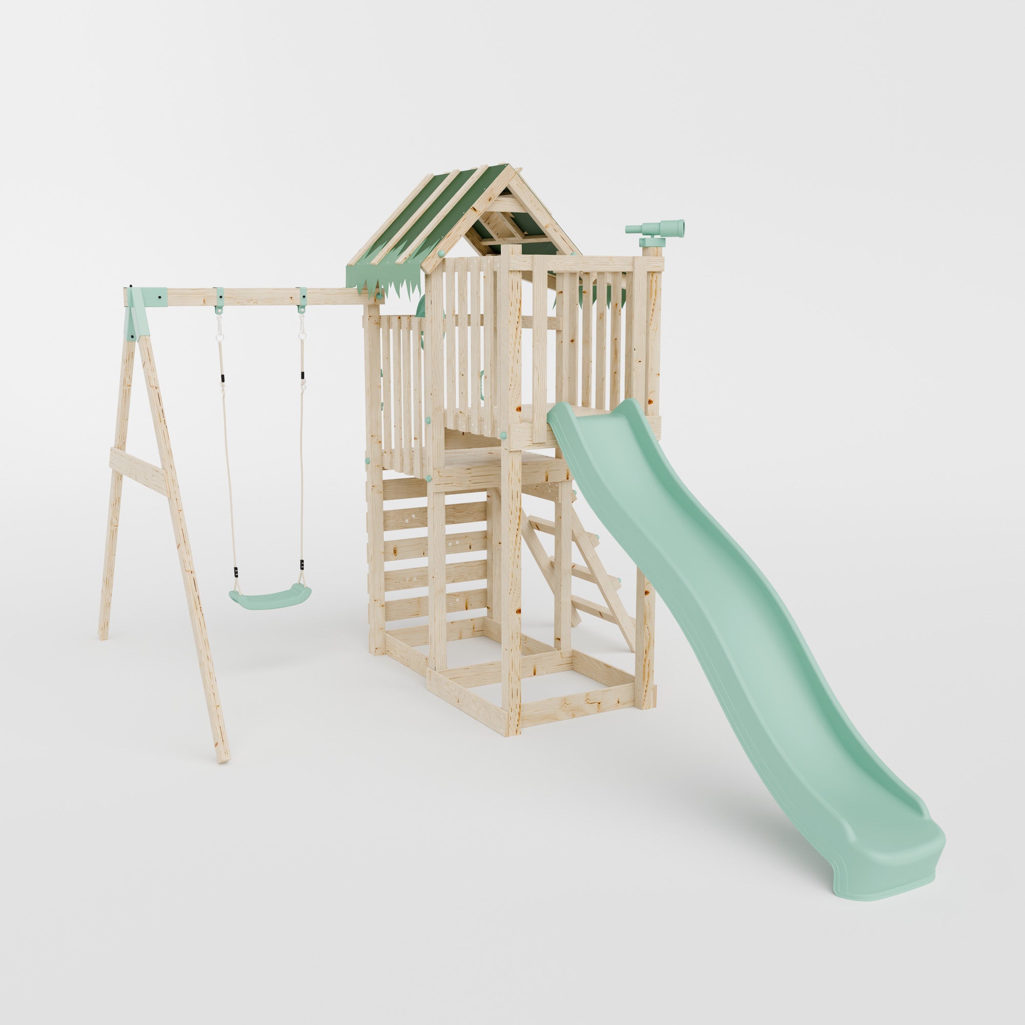 Climbing Frame with Single Swing Extended Height Platform & 2.65m Slide - Eldertree Forest Watchtower I