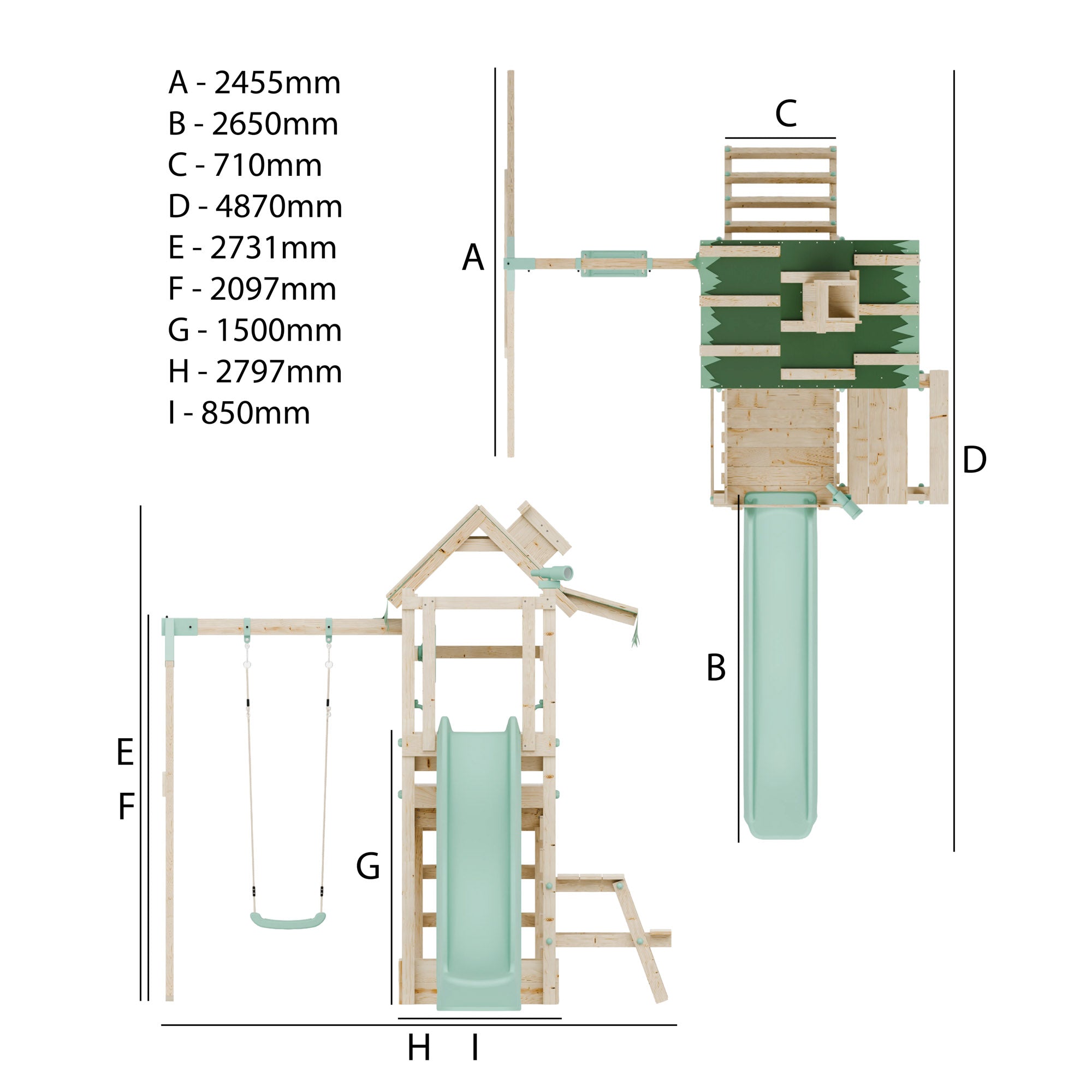 Climbing Frame with Single Swing Extended Height Platform & 2.65m Slide & Picnic Table - Eldertree Forest Watchtower IV