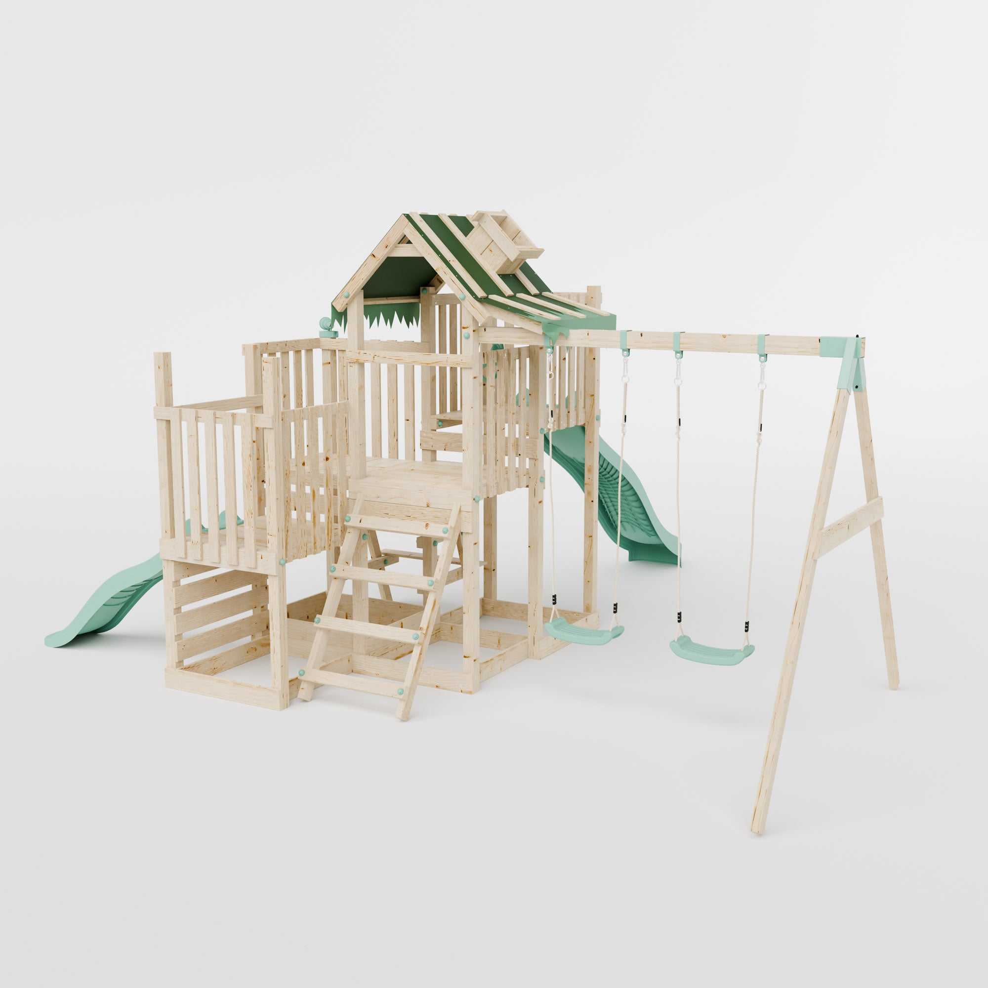 Climbing Frame with Double Swing Triple Platform & Double Slides & Picnic Tower - Eldertree Forest Watchtower VII