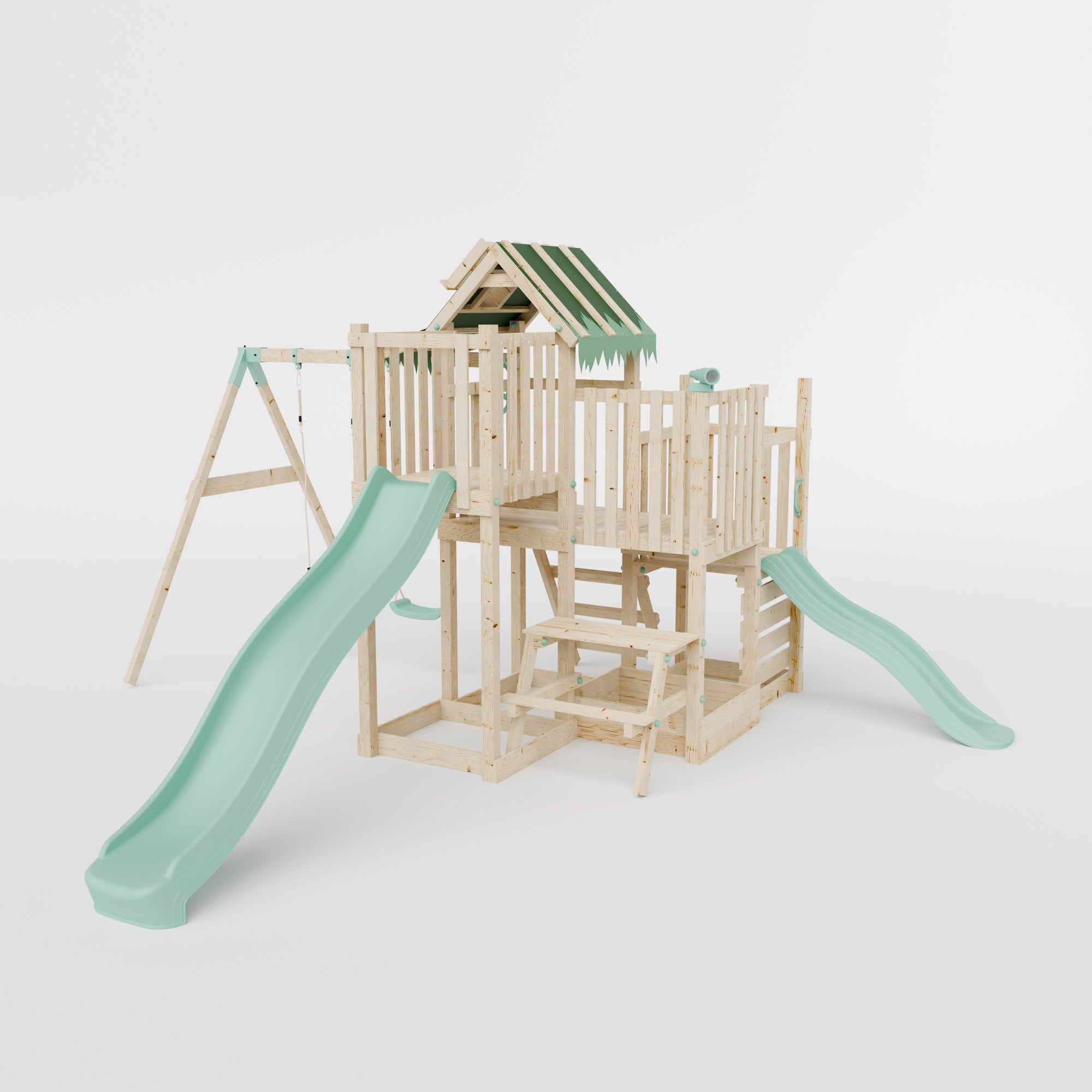 Climbing Frame with Double Swing Triple Platform & Double Slides & Picnic Tower - Eldertree Forest Watchtower VII