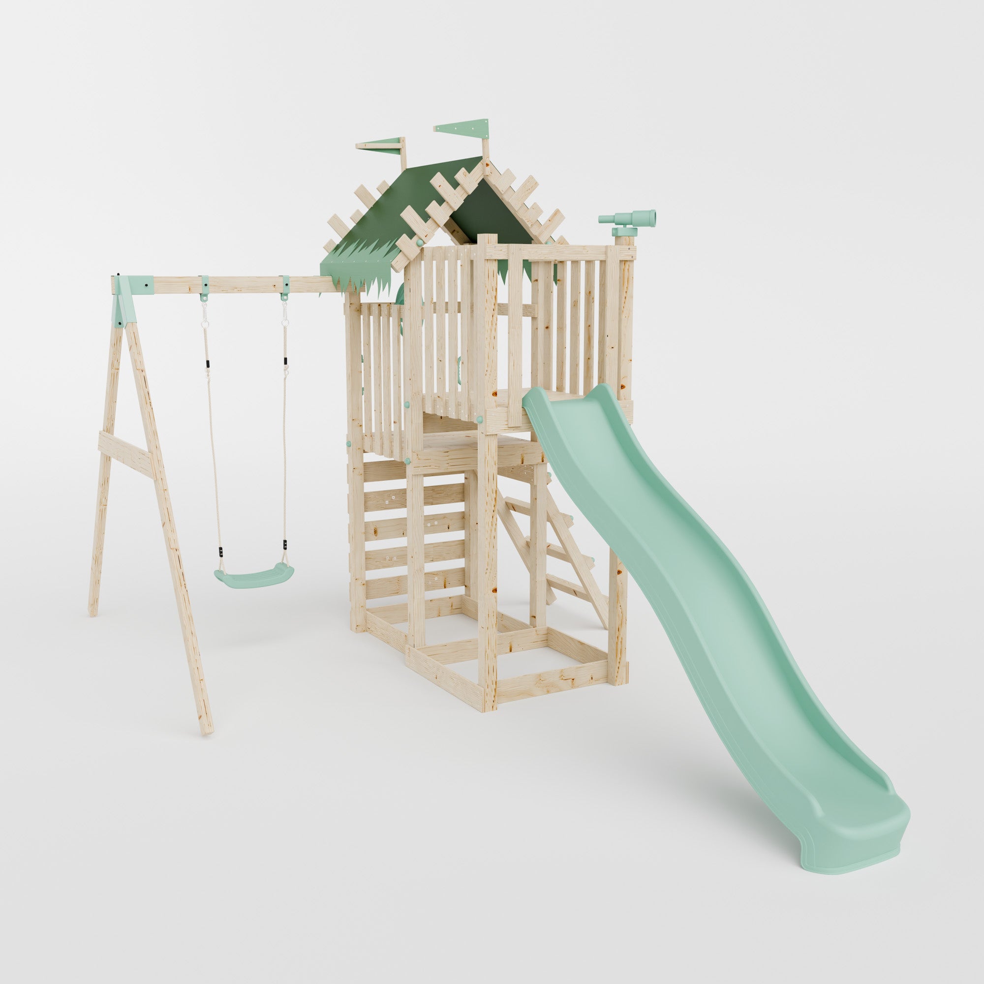 Climbing Frame with Single Swing Extended Height Platform & 2.65m Slide - Enchanted Grove Watchtower I