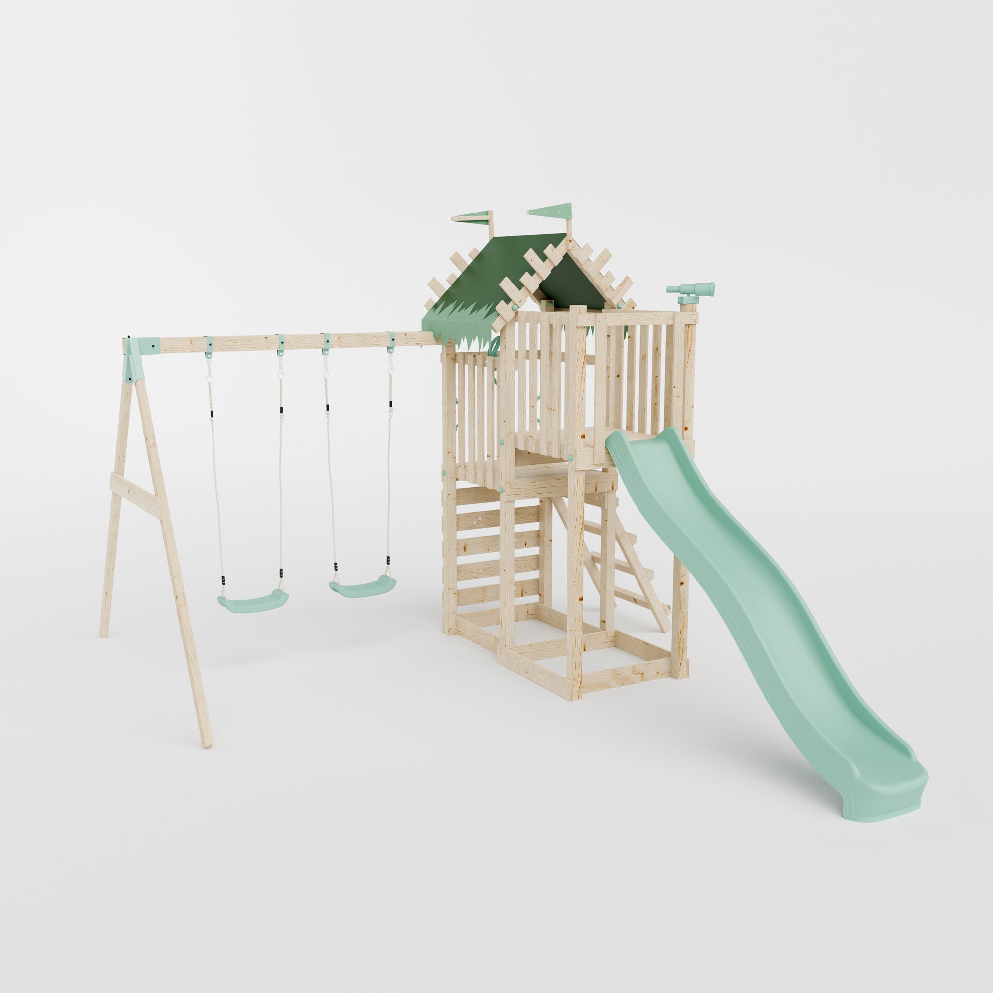 Climbing Frame with Double Swing Extended Height Platform & 2.65m Slide - Enchanted Grove Watchtower II
