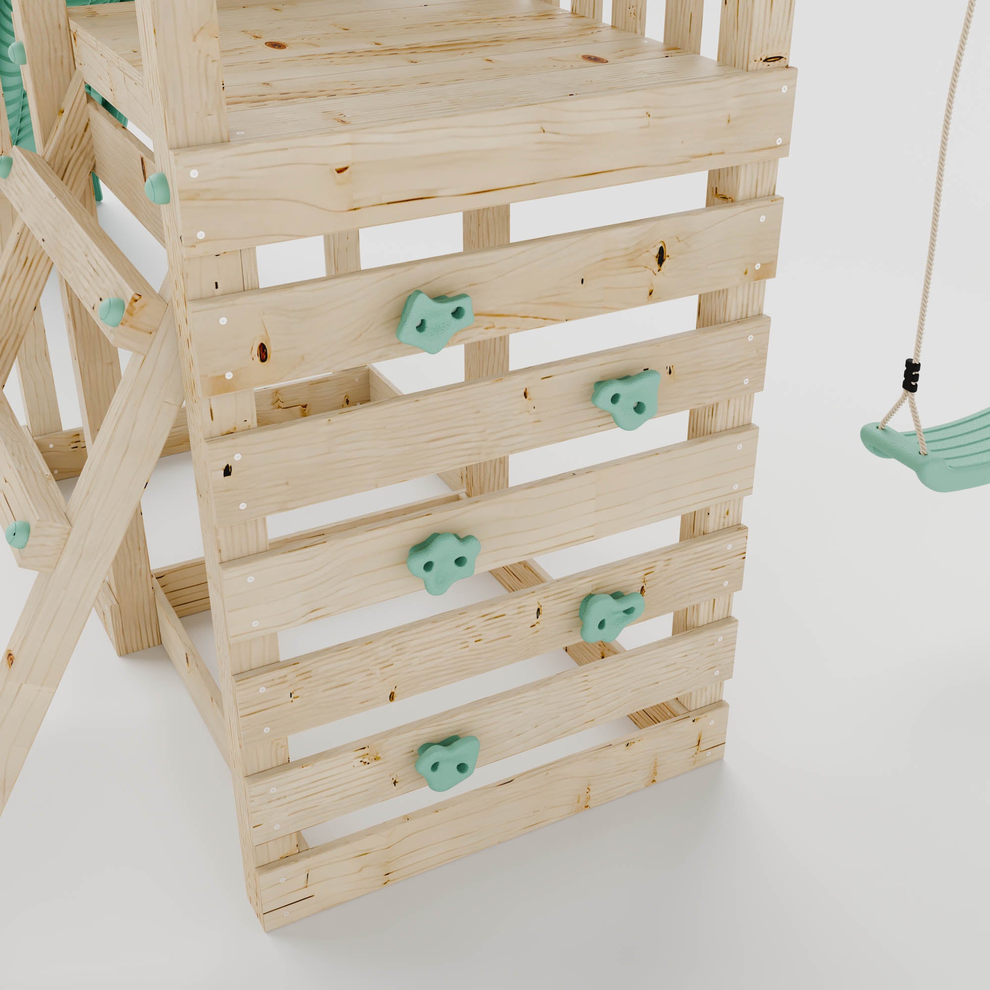 Climbing Frame with Double Swing Extended Height Platform & Climbing Wall & 2.65m Slide - Enchanted Grove Watchtower III