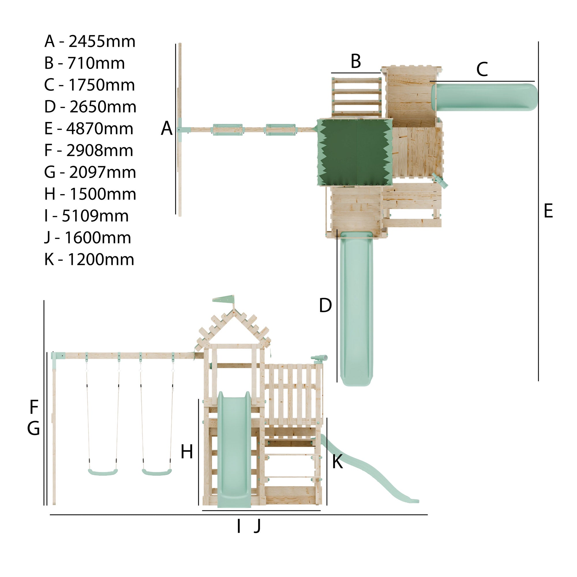 Climbing Frame with Double Swing Triple Platform & Double Slides & Picnic Tower - Enchanted Grove Watchtower VII