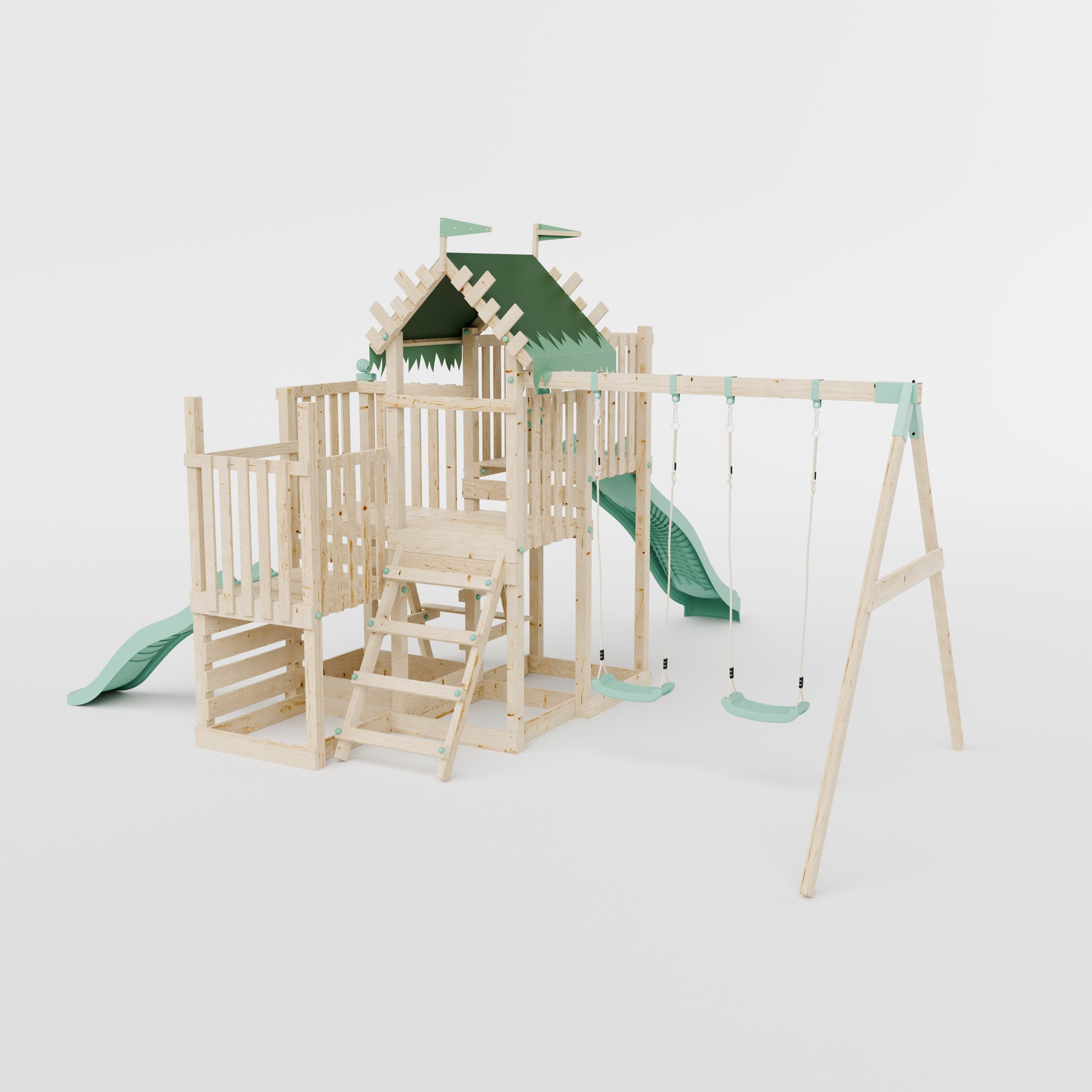 Climbing Frame with Double Swing Triple Platform & Double Slides & Picnic Tower - Enchanted Grove Watchtower VII