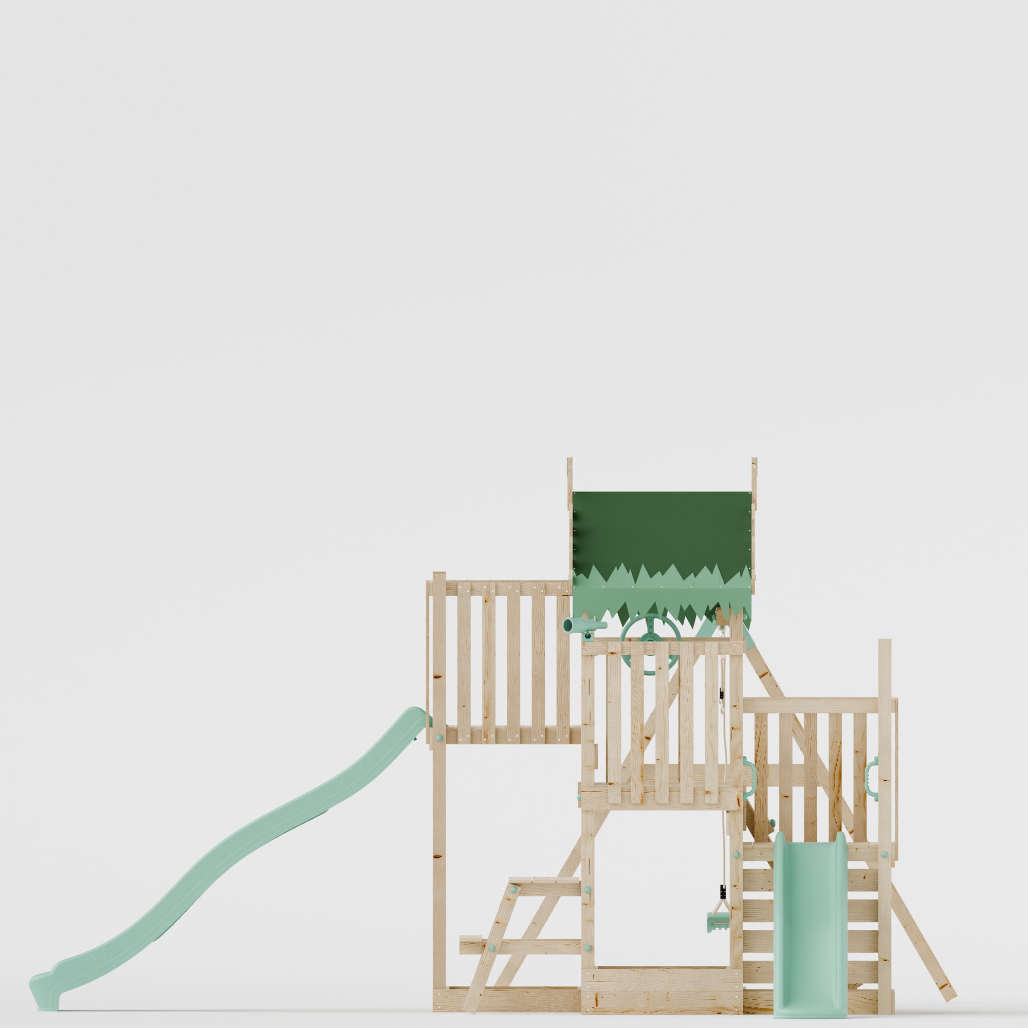 Climbing Frame with Double Swing Triple Platform & Double Slides & Picnic Tower - Enchanted Grove Watchtower VII