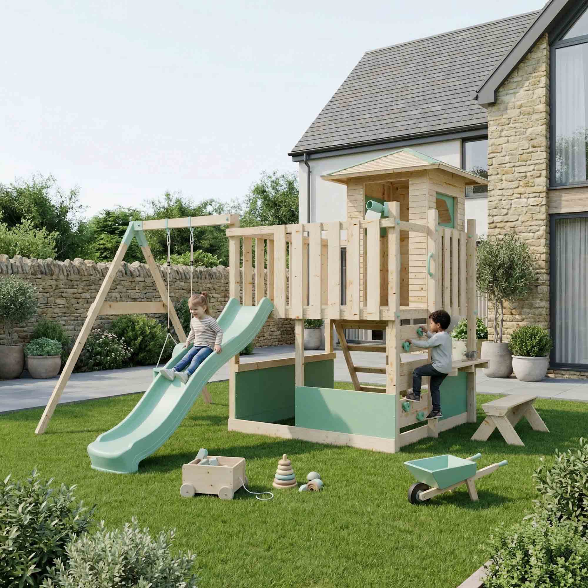 LittleSummit Tower with Small Playhouse & Swing