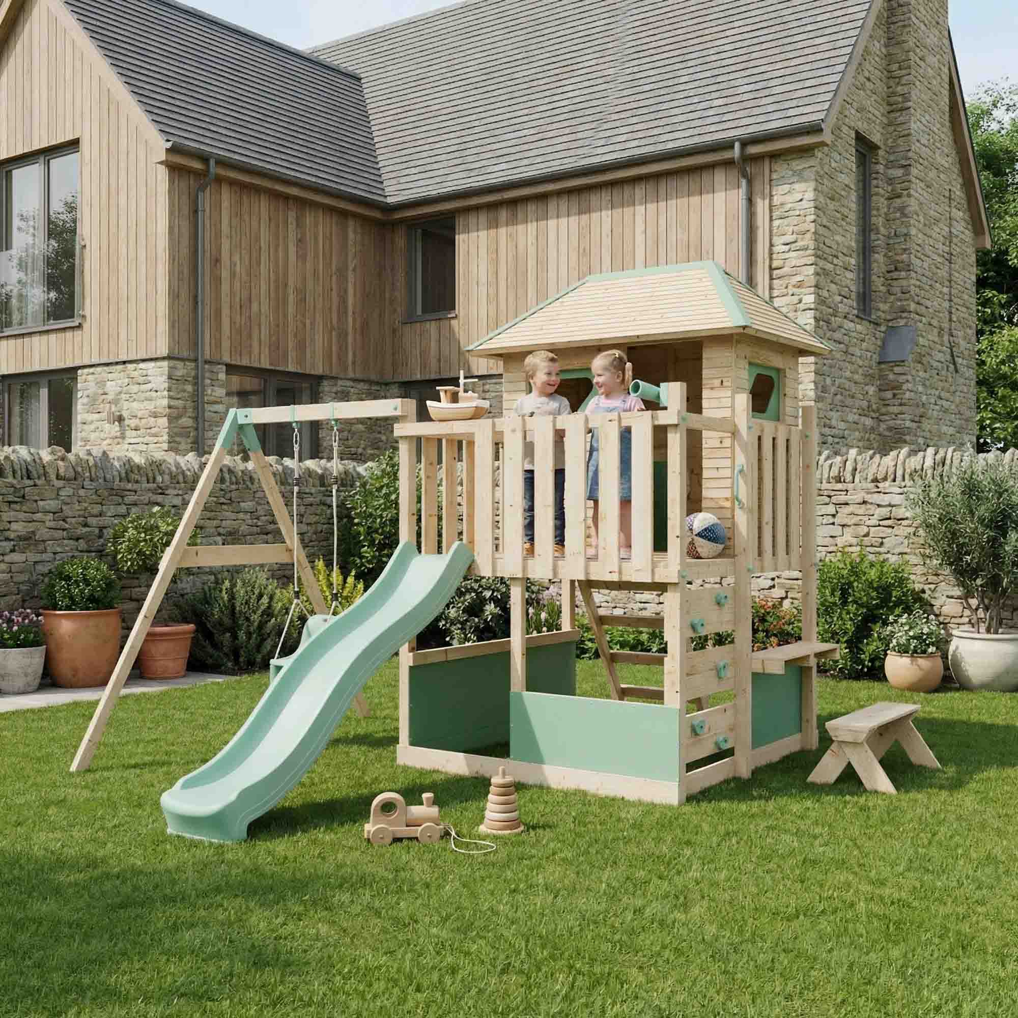 LittleSummit Large Tower Playhouse with Swing