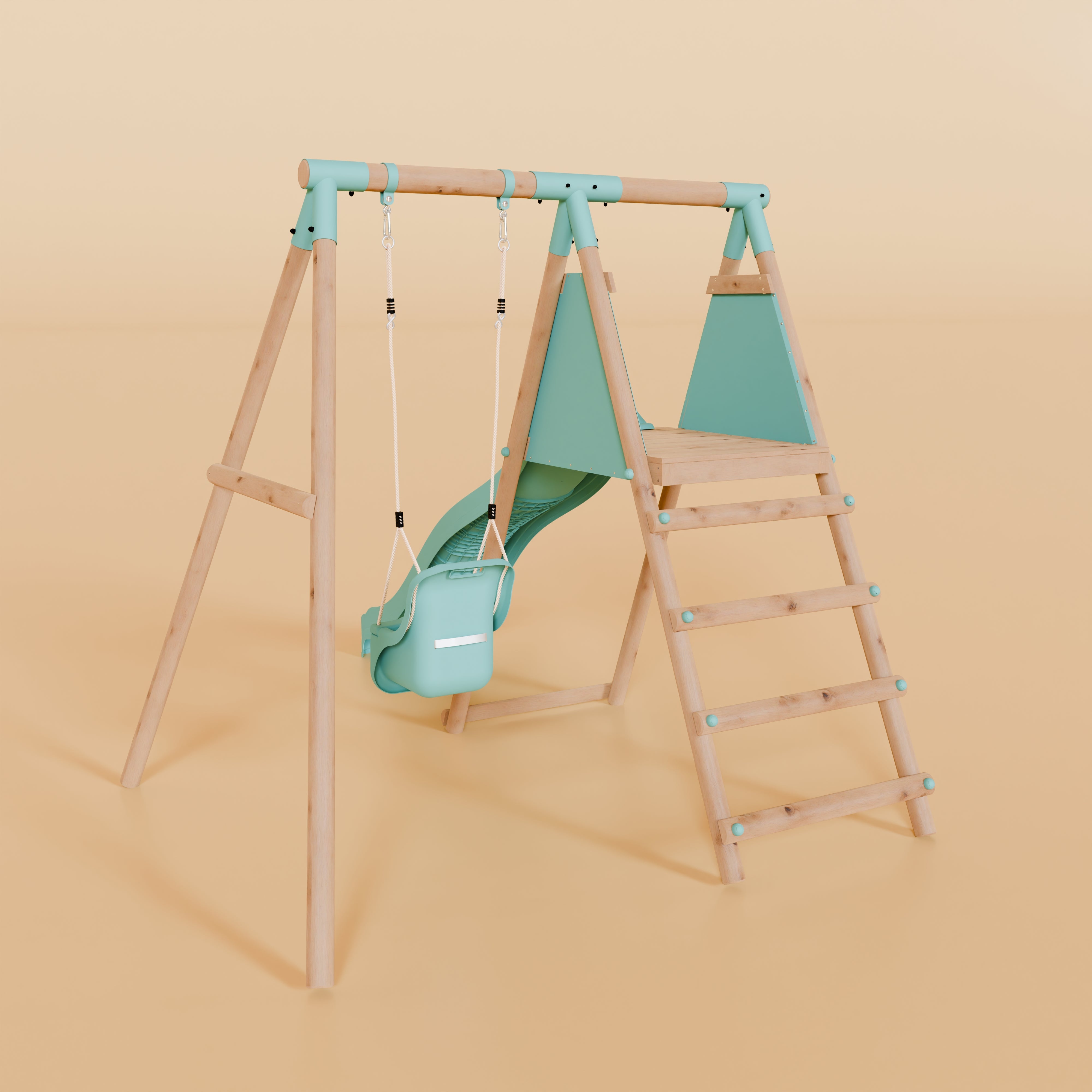 Children's play set with swing and ladder on a beige background
