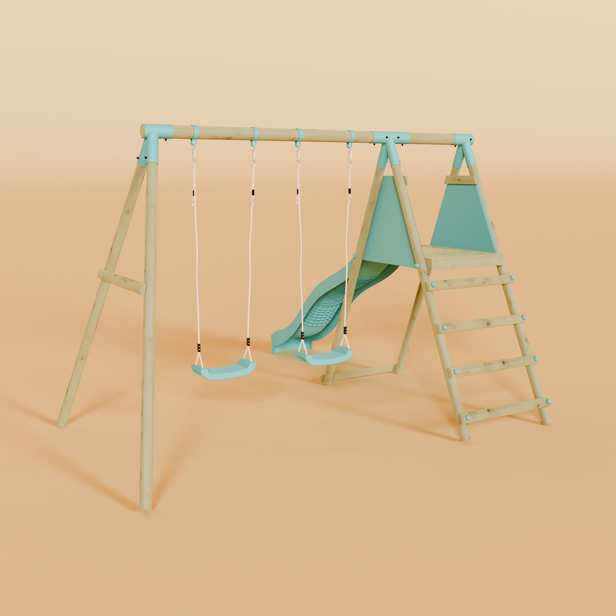 Double Wooden Swing Set with Slide - Mossy Hollow