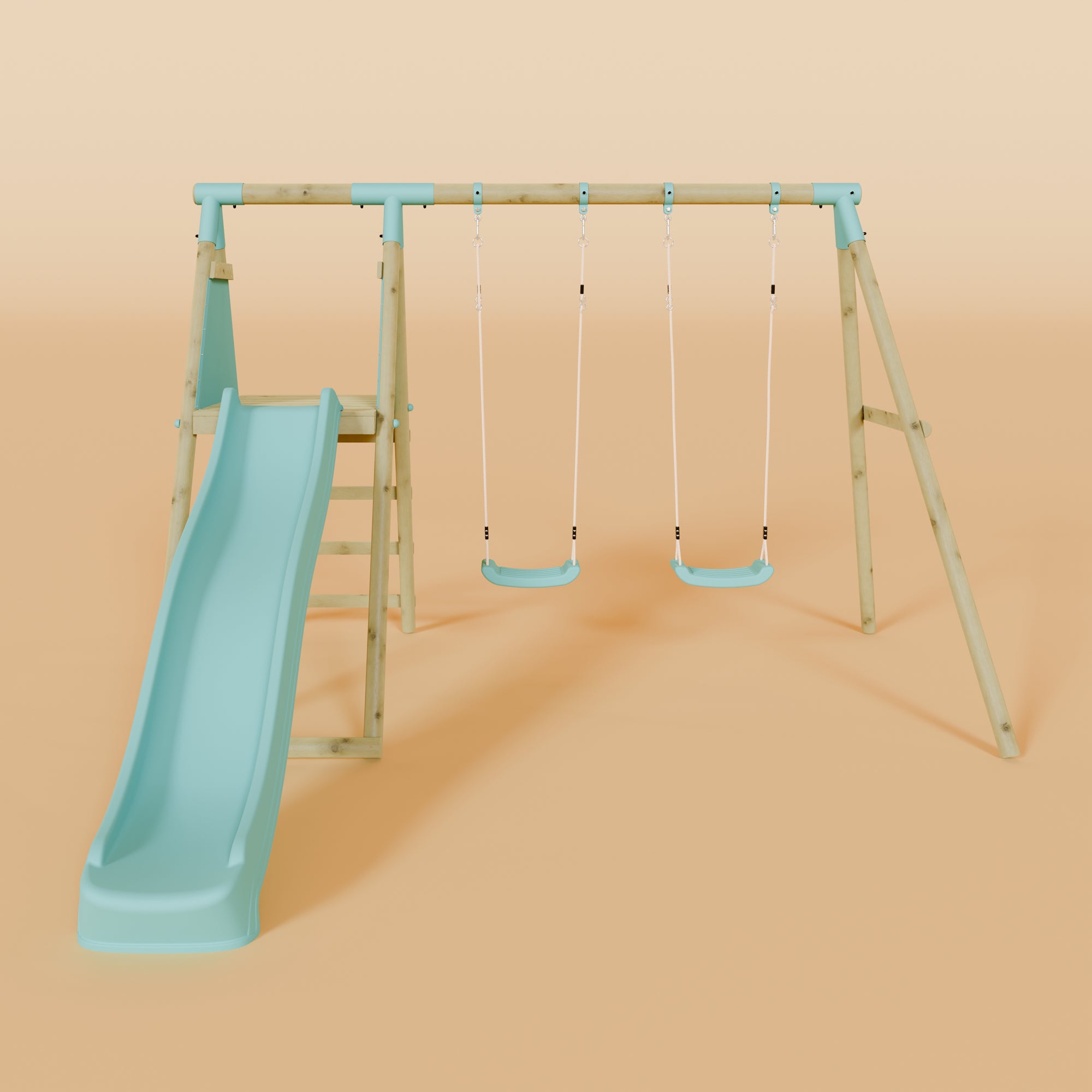 Double Wooden Swing Set with Slide - Mossy Hollow