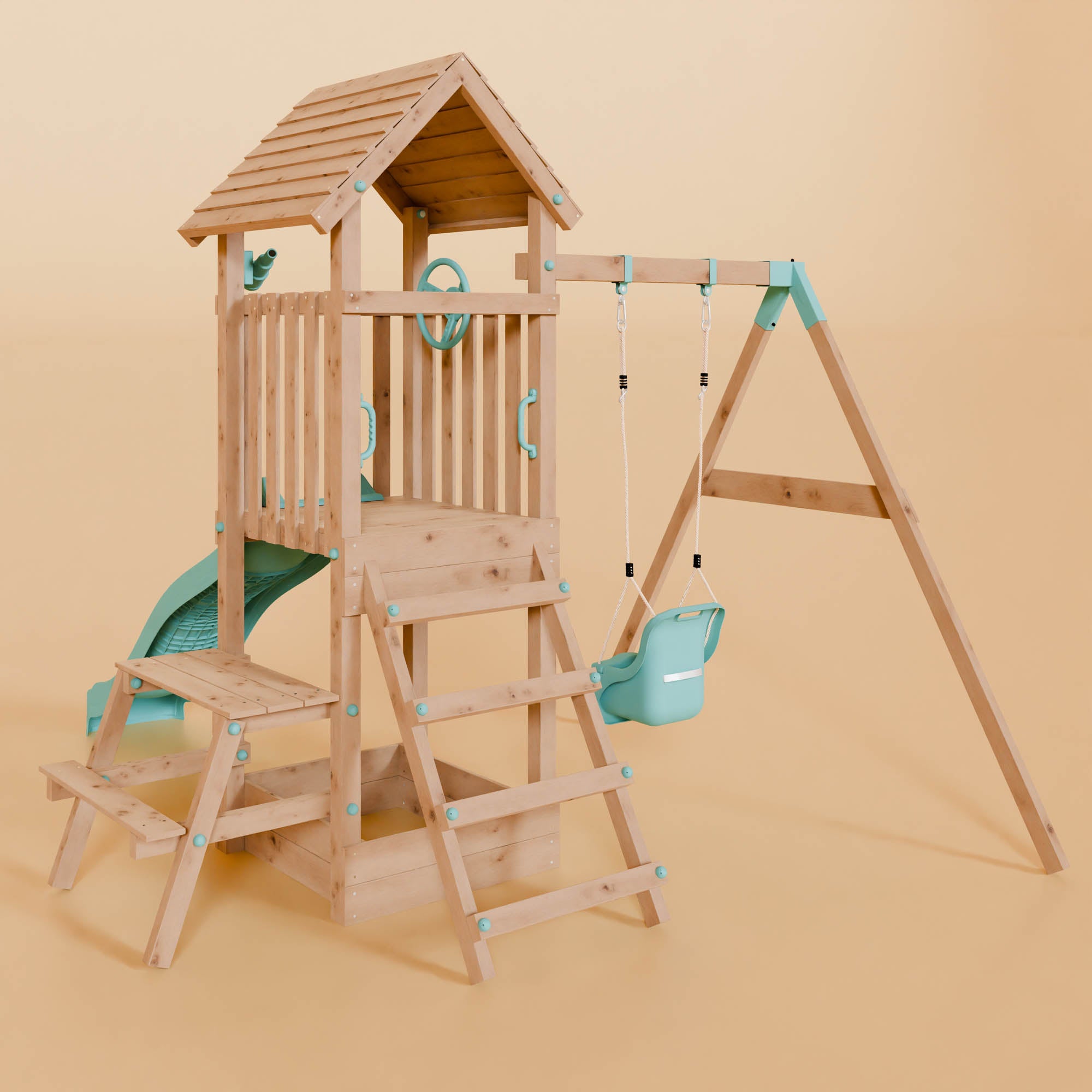 Climbing Frame With Single Swing & Picnic Table - Ivywood Retreat