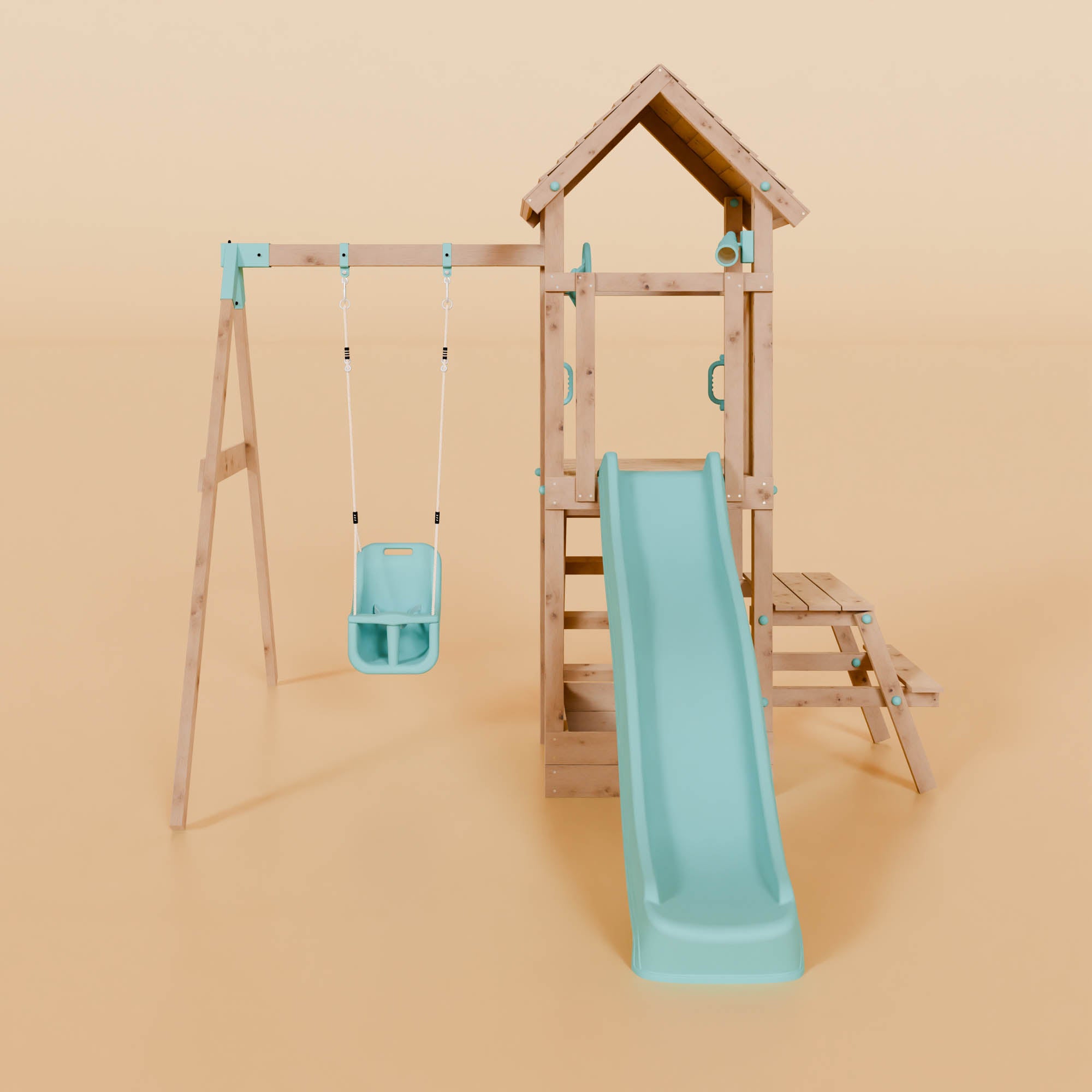 Climbing Frame With Single Swing & Picnic Table - Ivywood Retreat