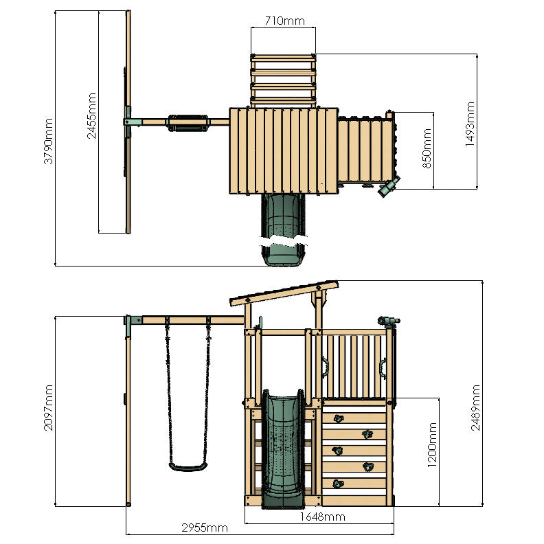Extended Climbing Frame With Single Swing - Hawthorne Haven