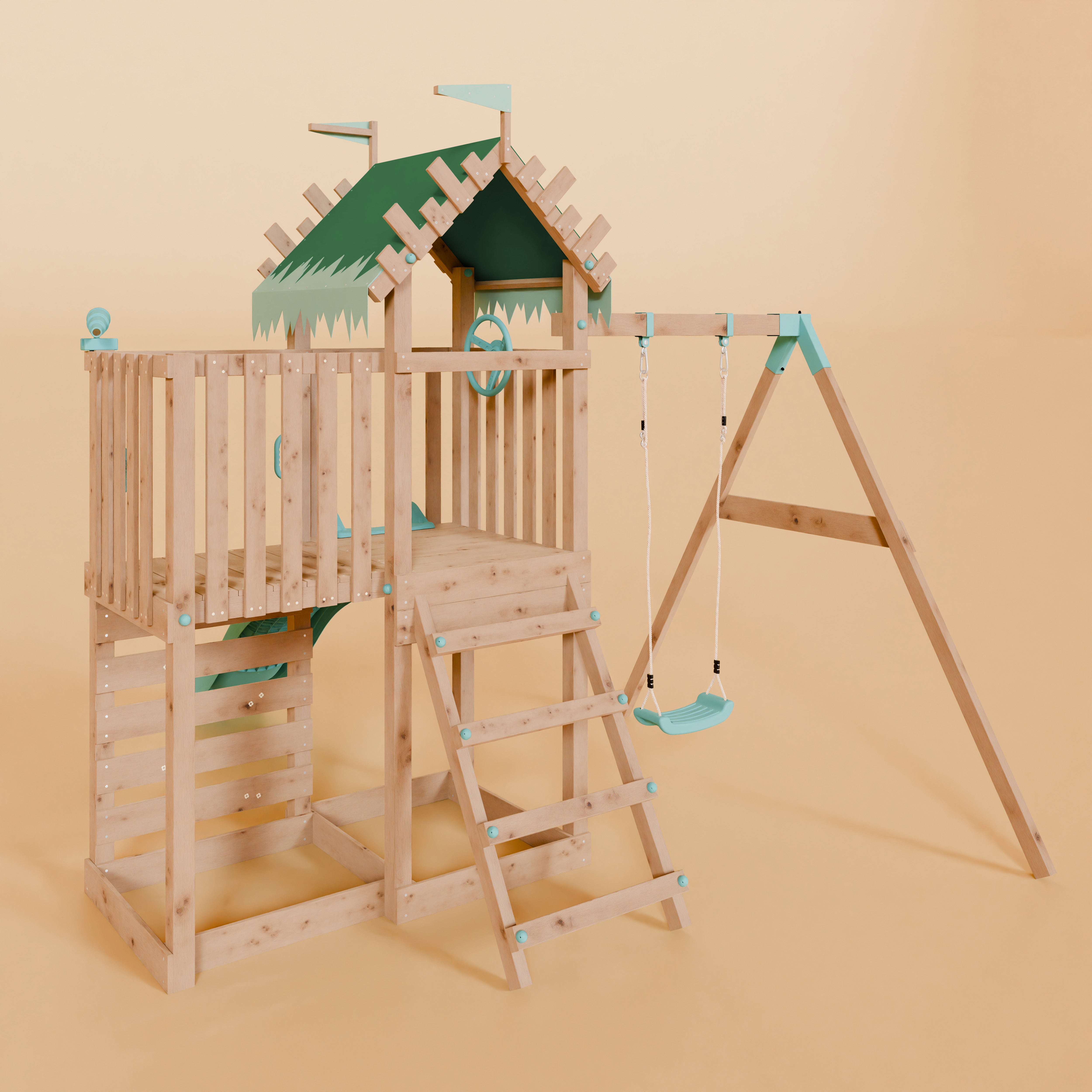 Extended Climbing Frame With Single Swing - Whispering Woods I