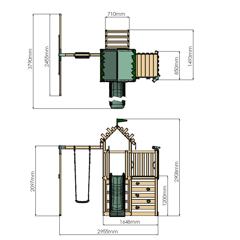 Extended Climbing Frame With Single Swing - Whispering Woods I