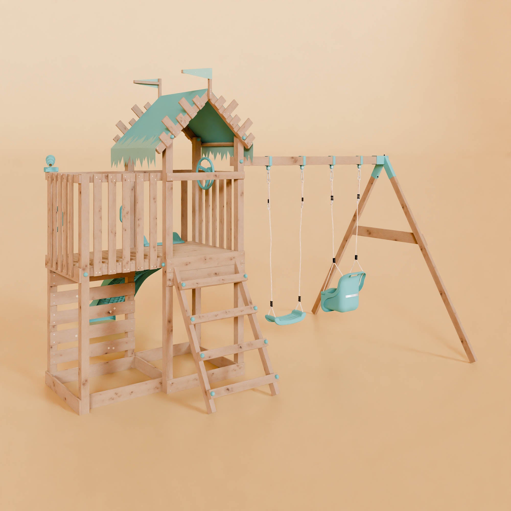 Extended Climbing Frame With Double Swing - Whispering Woods IV