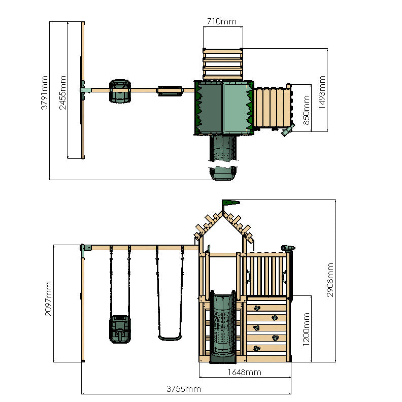 Extended Climbing Frame With Double Swing - Whispering Woods IV