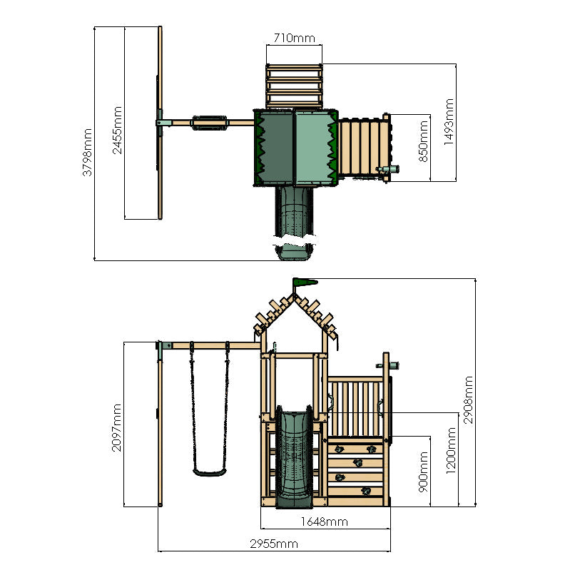 Climbing Frame & Step Up With Single Swing - Redwood Rise I