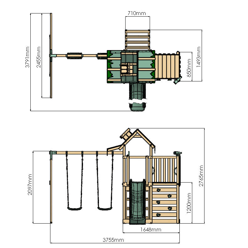Extended Climbing Frame With Double Swing - Squirrel’s Nest III