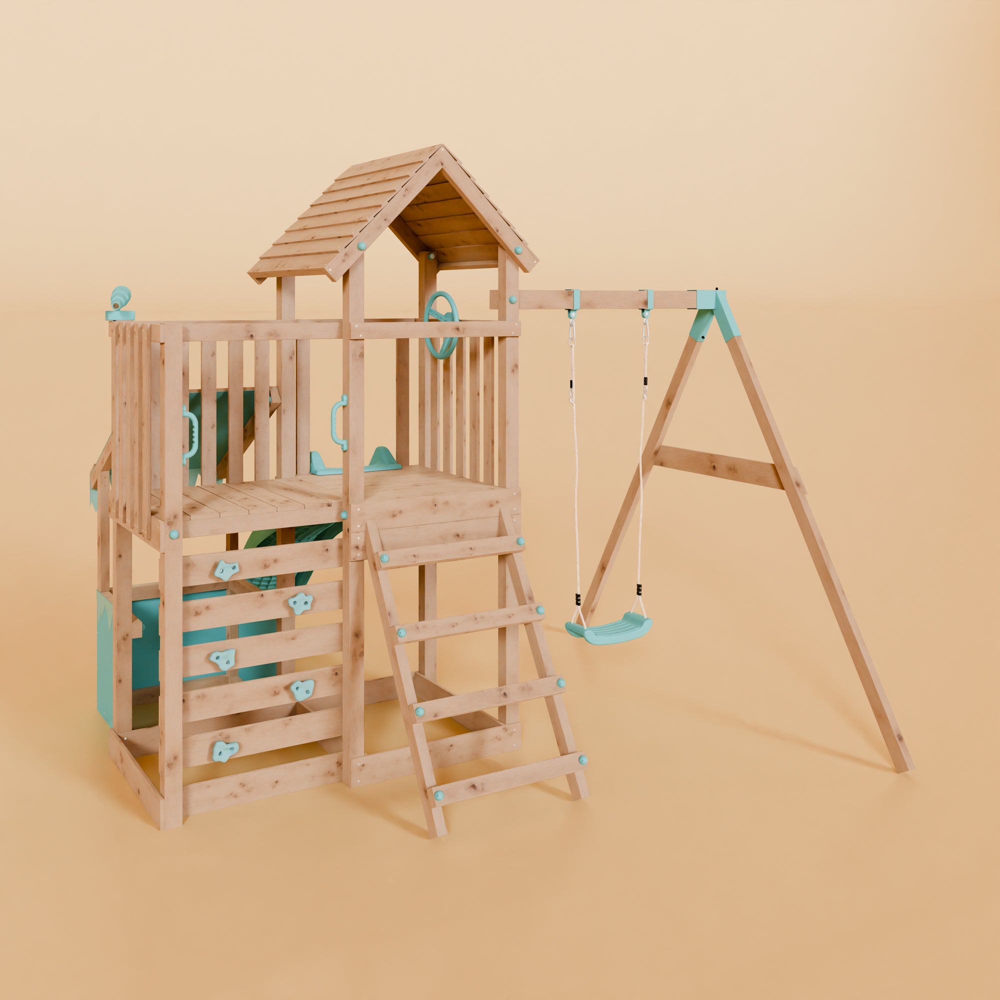 Extended Climbing Frame With Single Swing & Shop - Moonlit Hollow I