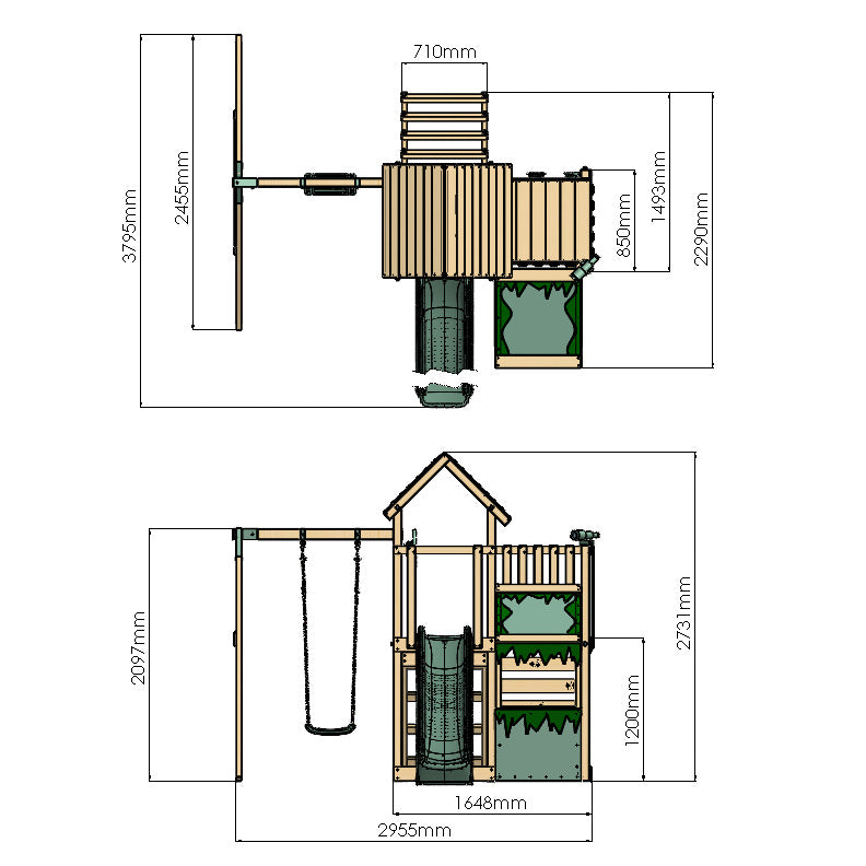 Extended Climbing Frame With Single Swing & Shop - Moonlit Hollow I